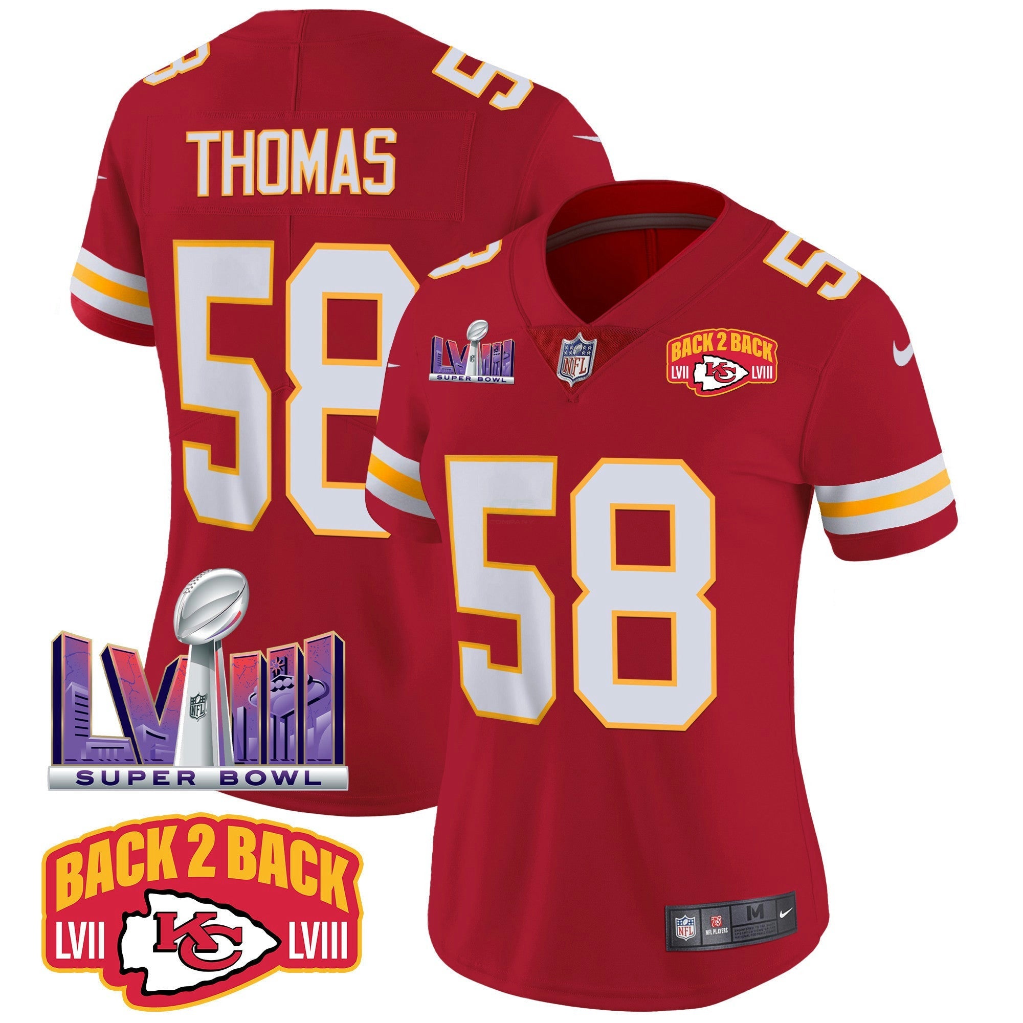 Camisa NFL Women’s Super Bowl LVIII & Back 2 Back Patch Vapor Jersey