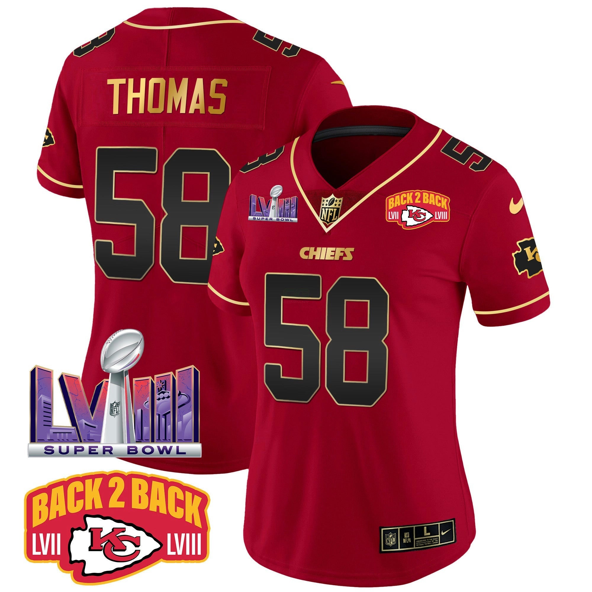 Camisa NFL Women’s Super Bowl LVIII & Back 2 Back Patch Vapor Jersey
