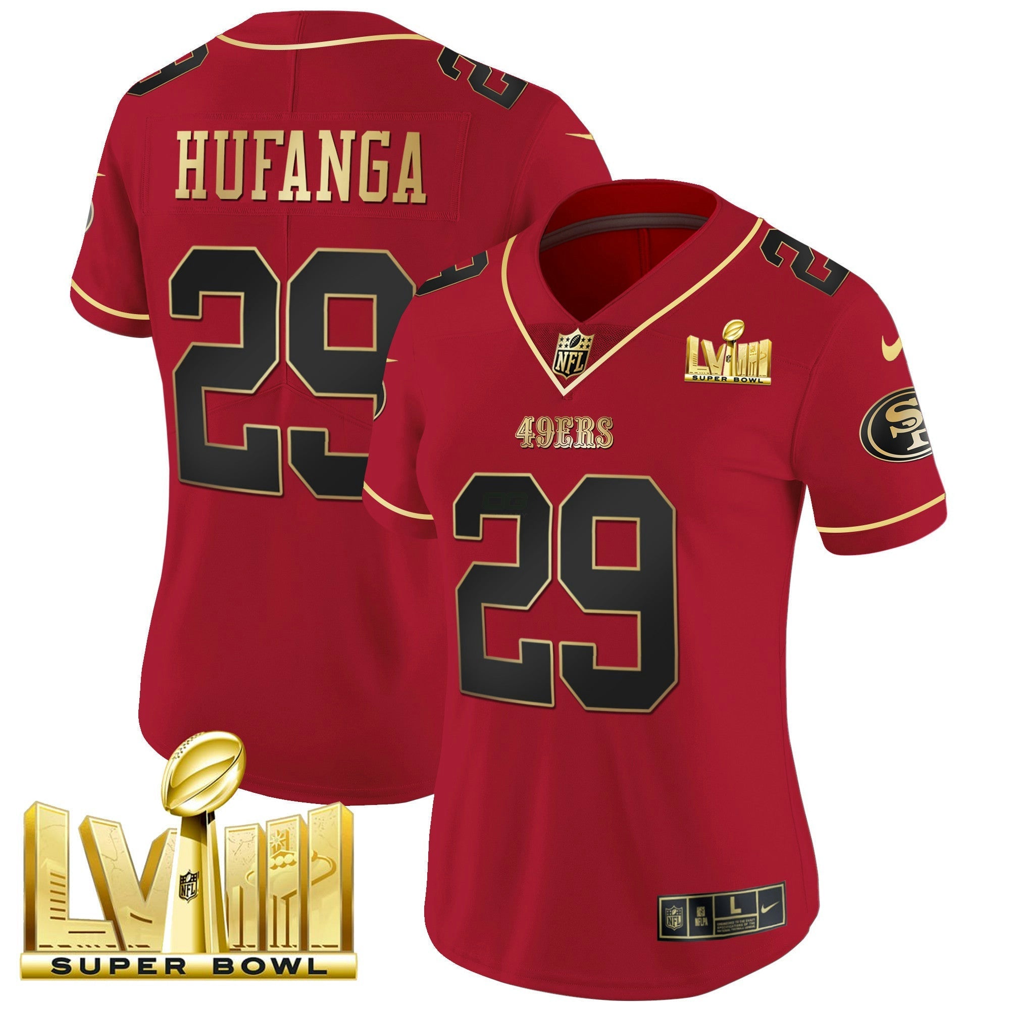 Camisa NFL Women’s Super Bowl LVIII Dourada Patch Vapor Jersey