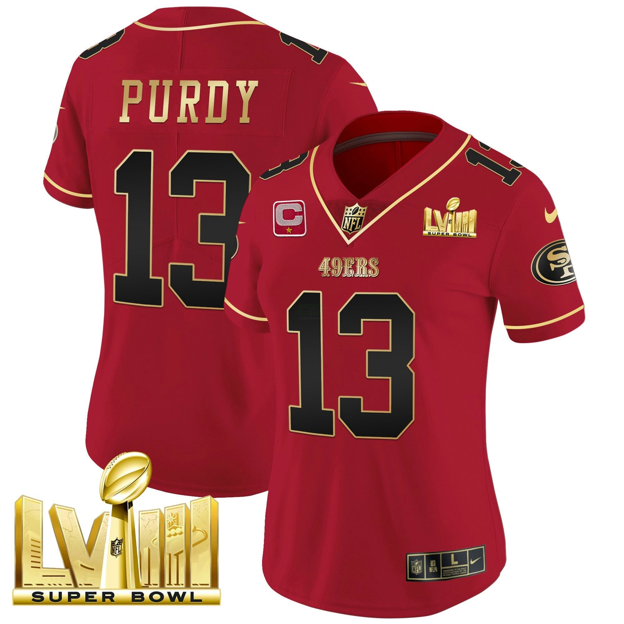 Camisa NFL Women’s Super Bowl LVIII Dourada Patch Vapor Jersey