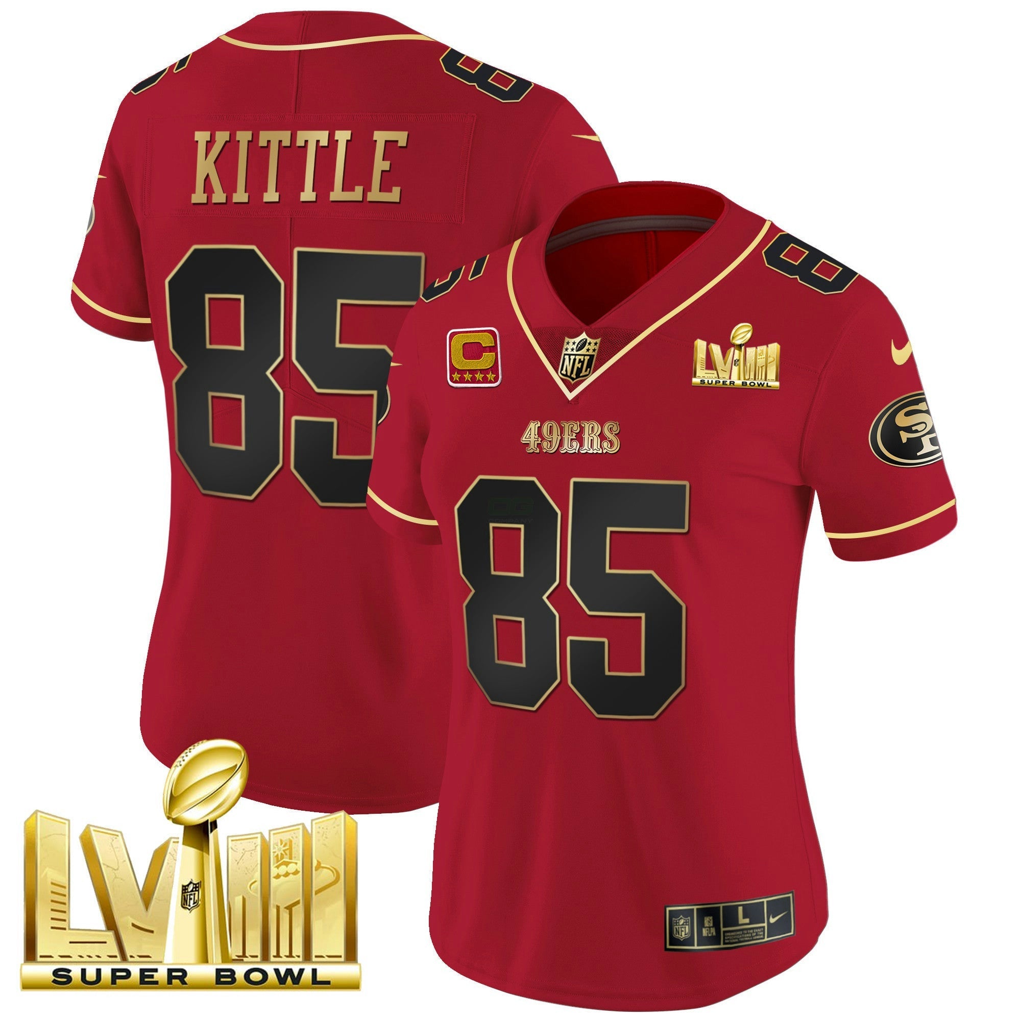 Camisa NFL Women’s Super Bowl LVIII Dourada Patch Vapor Jersey