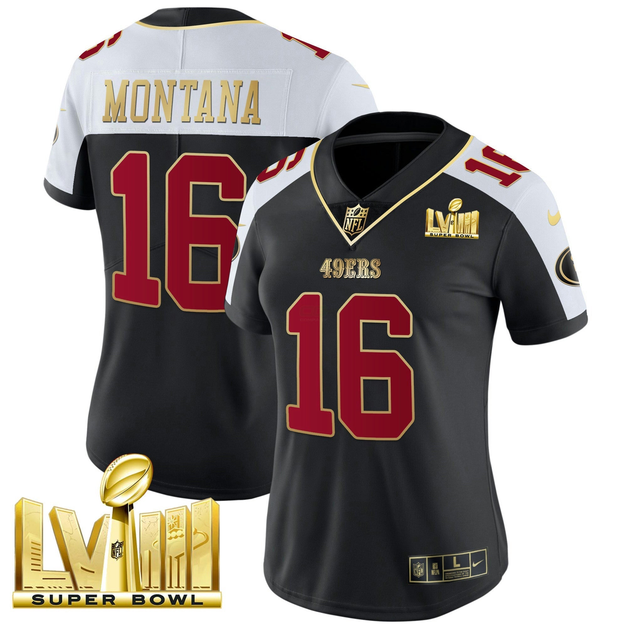 Camisa NFL Women’s Super Bowl LVIII Dourada Patch Vapor Jersey
