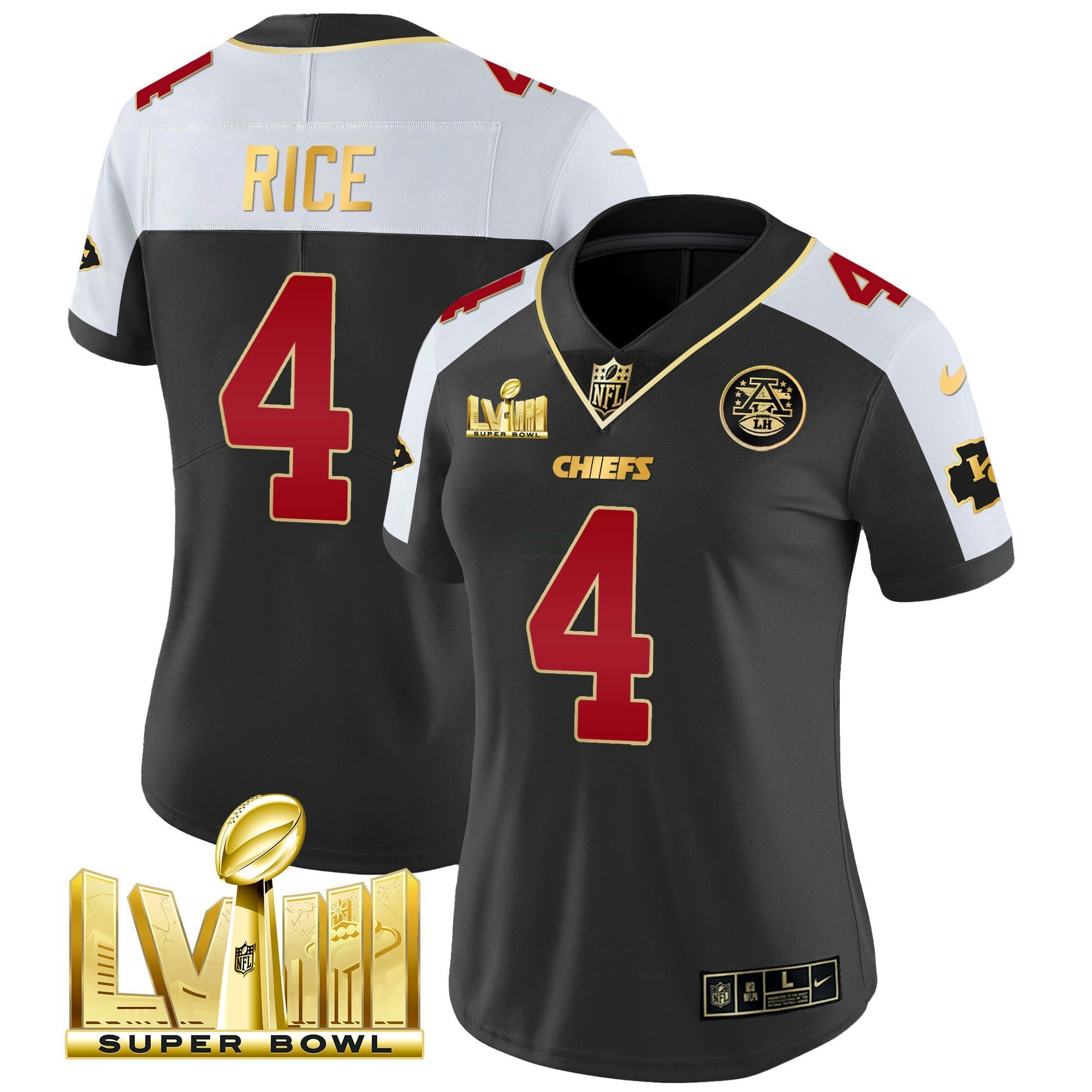 Camisa NFL Women’s Super Bowl LVIII Dourada Patch Vapor Jersey