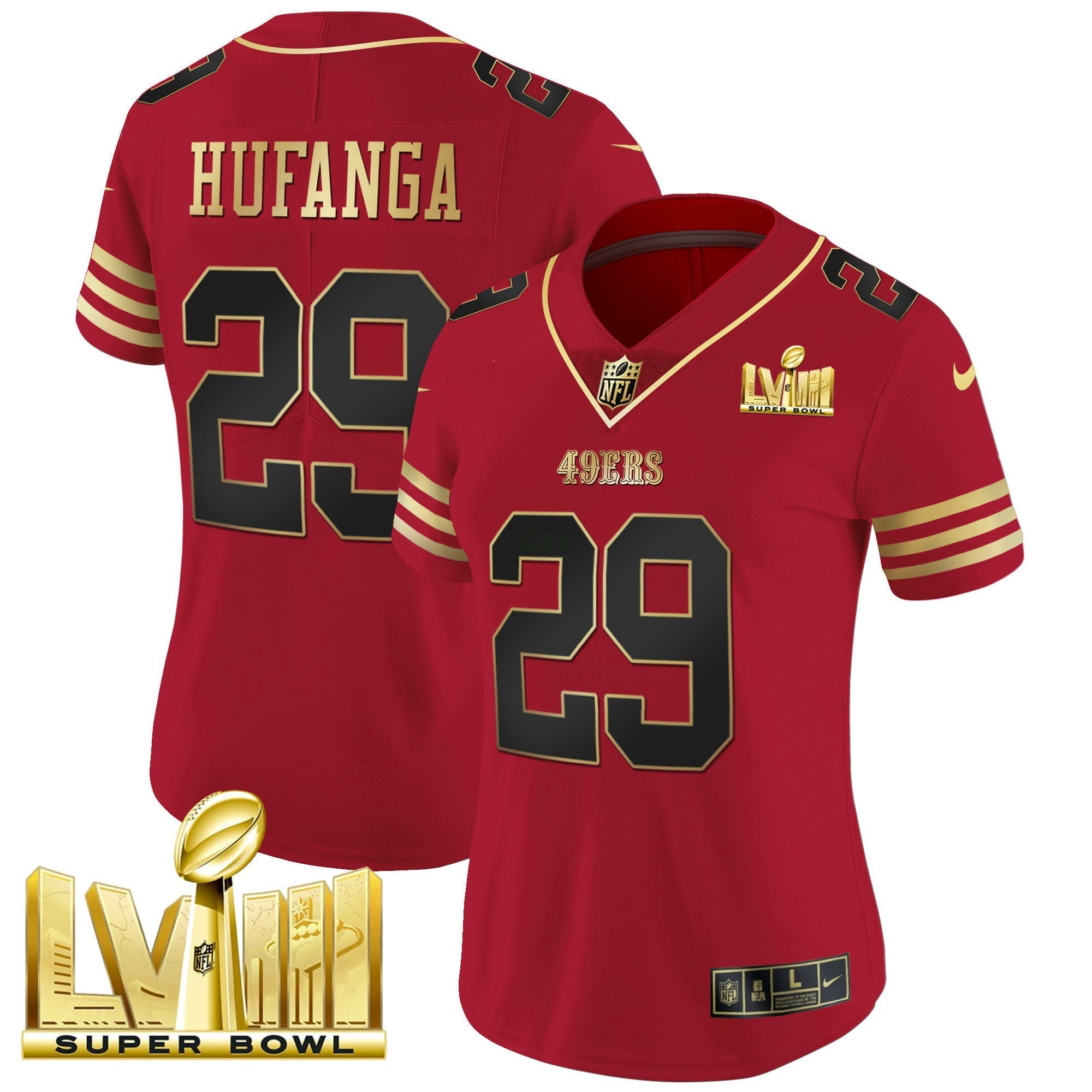 Camisa NFL Women’s Super Bowl LVIII Dourada Patch Vapor Jersey