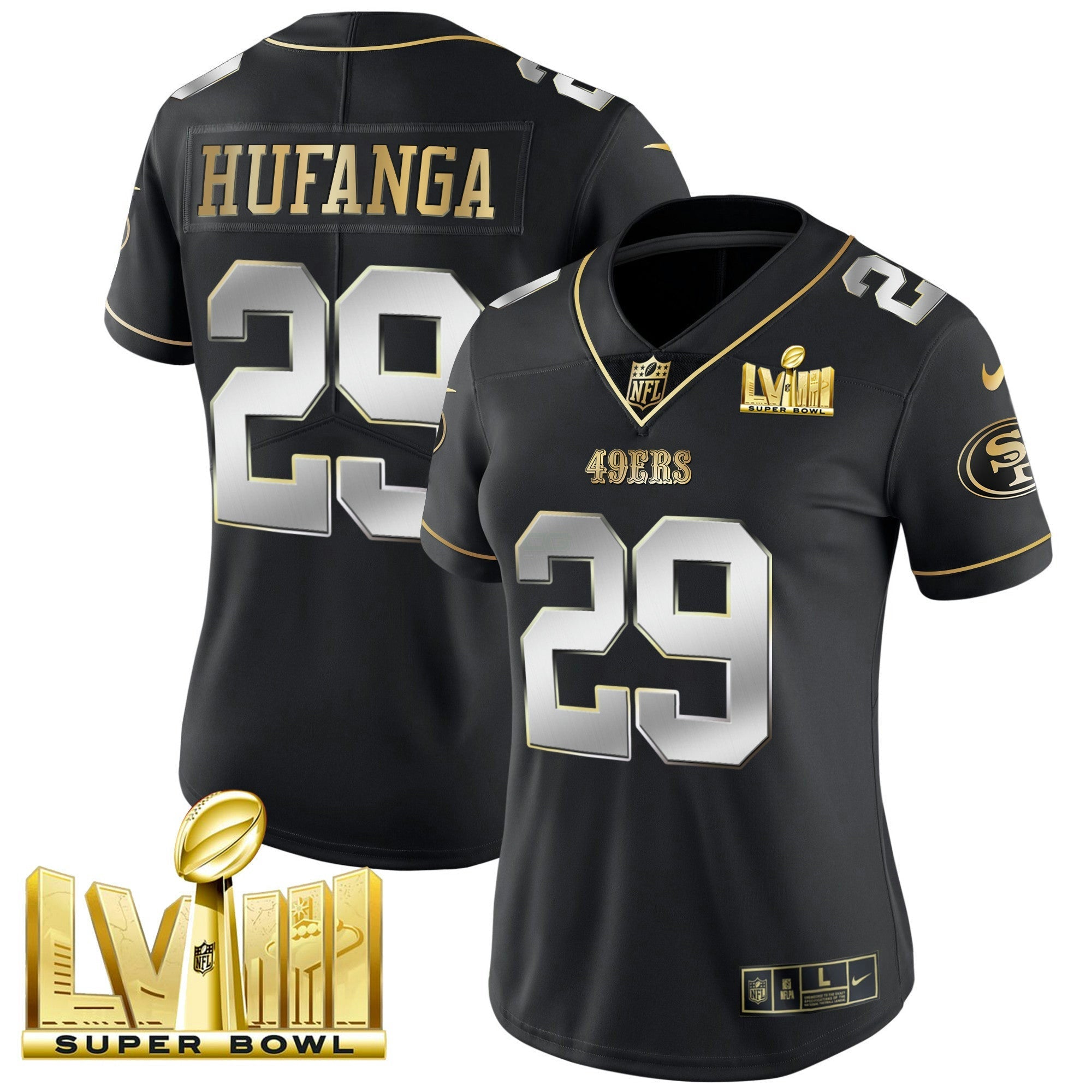 Camisa NFL Women’s Super Bowl LVIII Dourada Patch Vapor Jersey