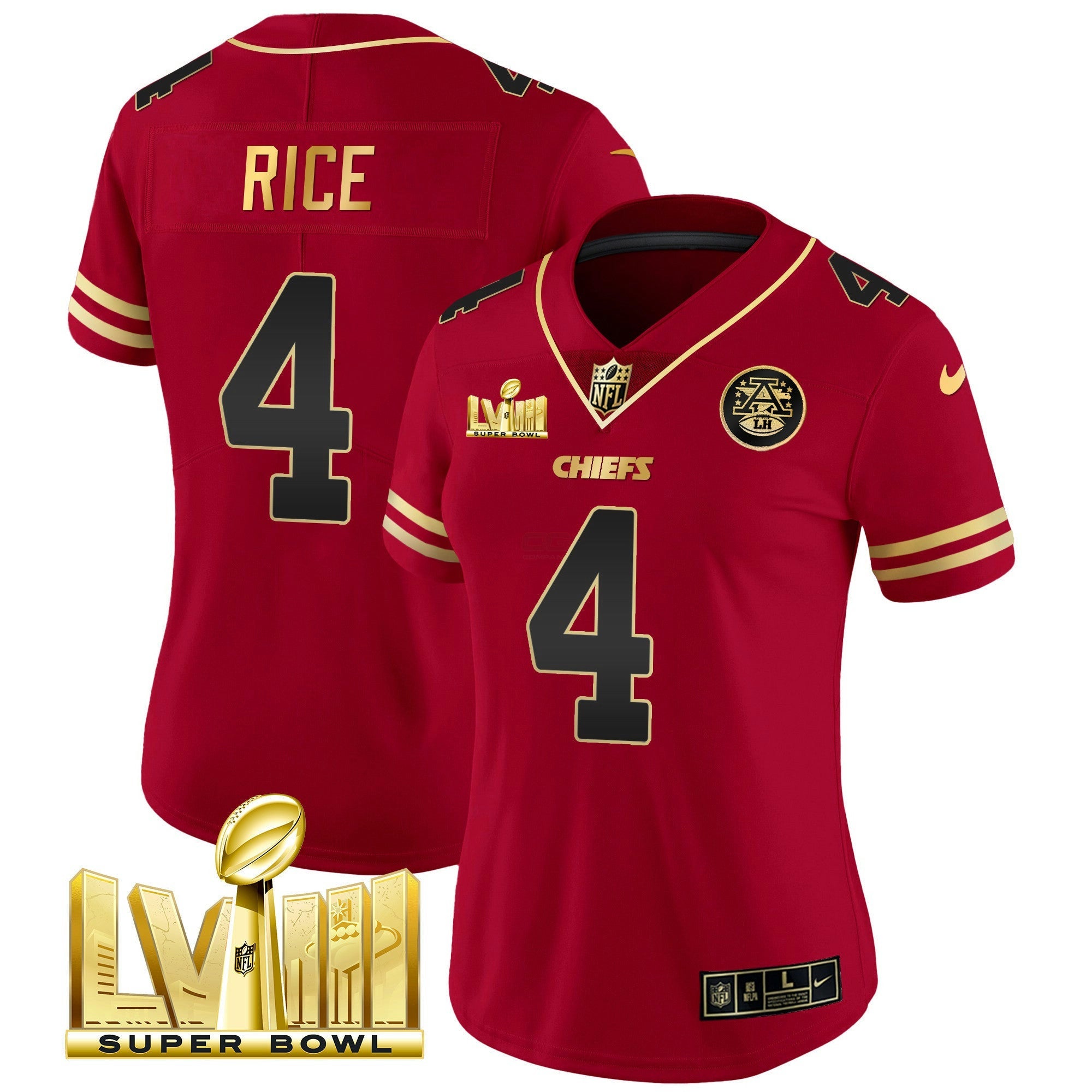 Camisa NFL Women’s Super Bowl LVIII Dourada Patch Vapor Jersey