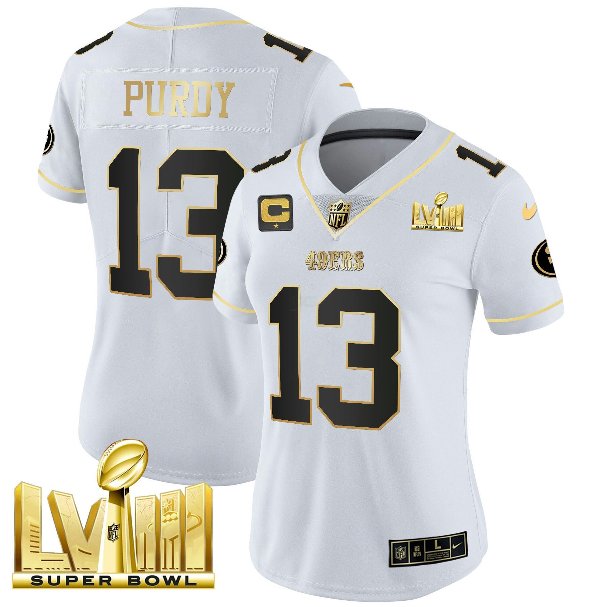 Camisa NFL Women’s Super Bowl LVIII Dourada Patch Vapor Jersey V2