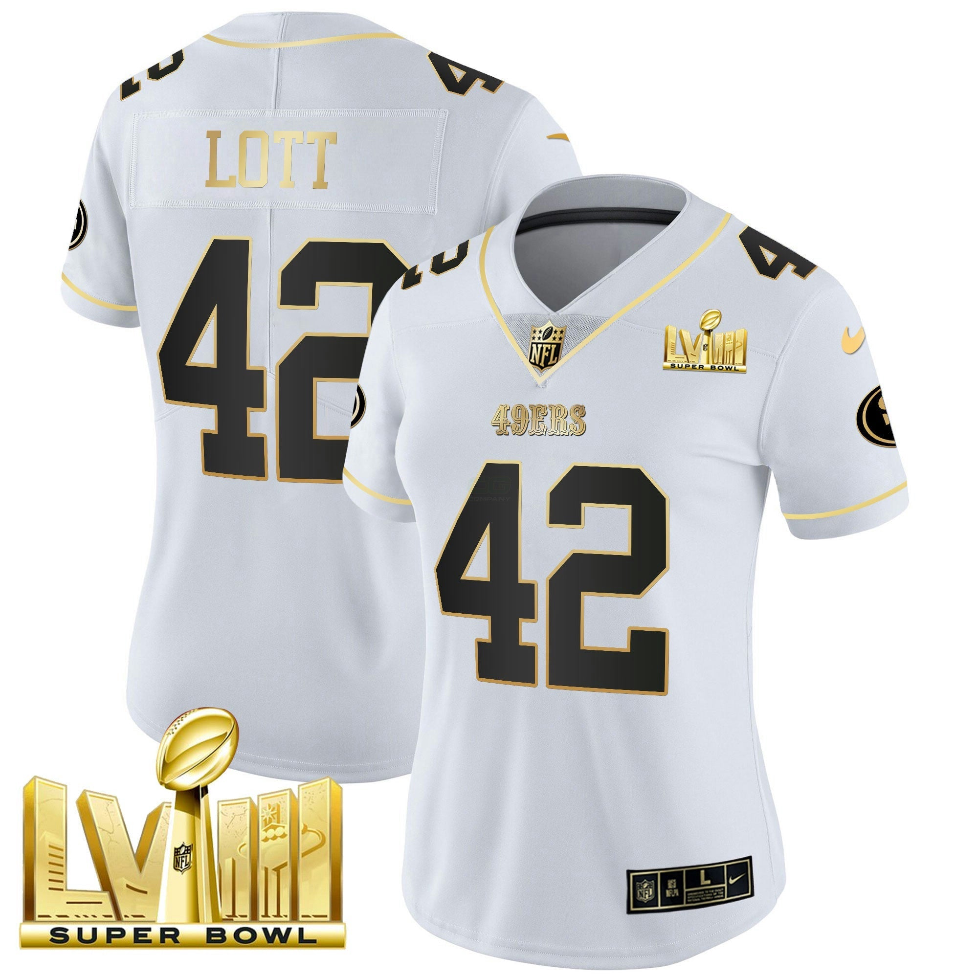 Camisa NFL Women’s Super Bowl LVIII Dourada Patch Vapor Jersey V2