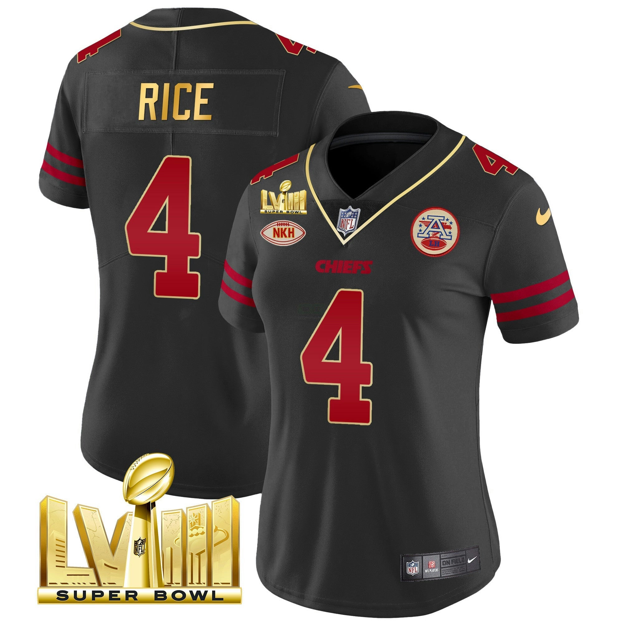 Camisa NFL Women’s Super Bowl LVIII Dourada Patch Vapor Jersey V2
