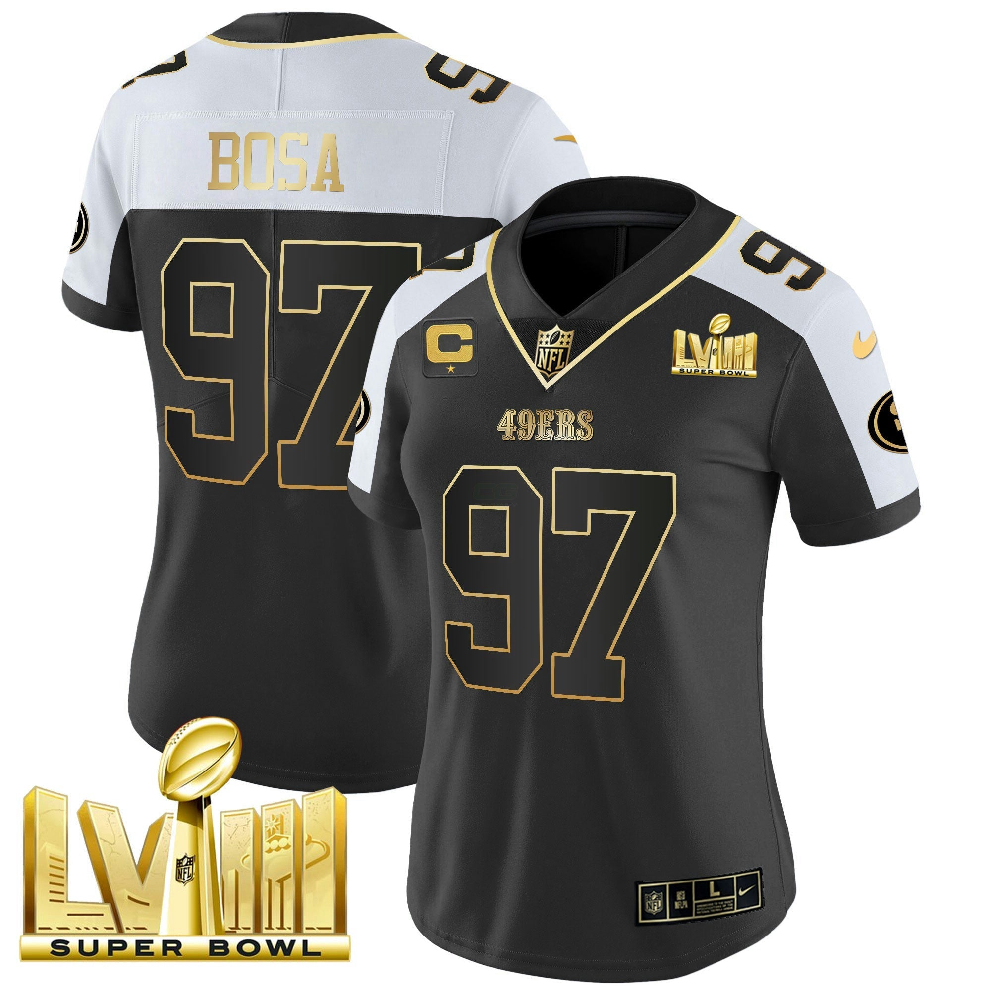 Camisa NFL Women’s Super Bowl LVIII Dourada Patch Vapor Jersey V2