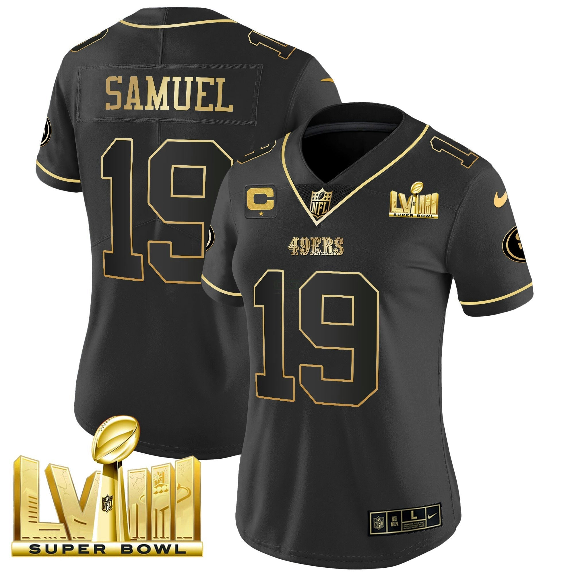 Camisa NFL Women’s Super Bowl LVIII Dourada Patch Vapor Jersey V2