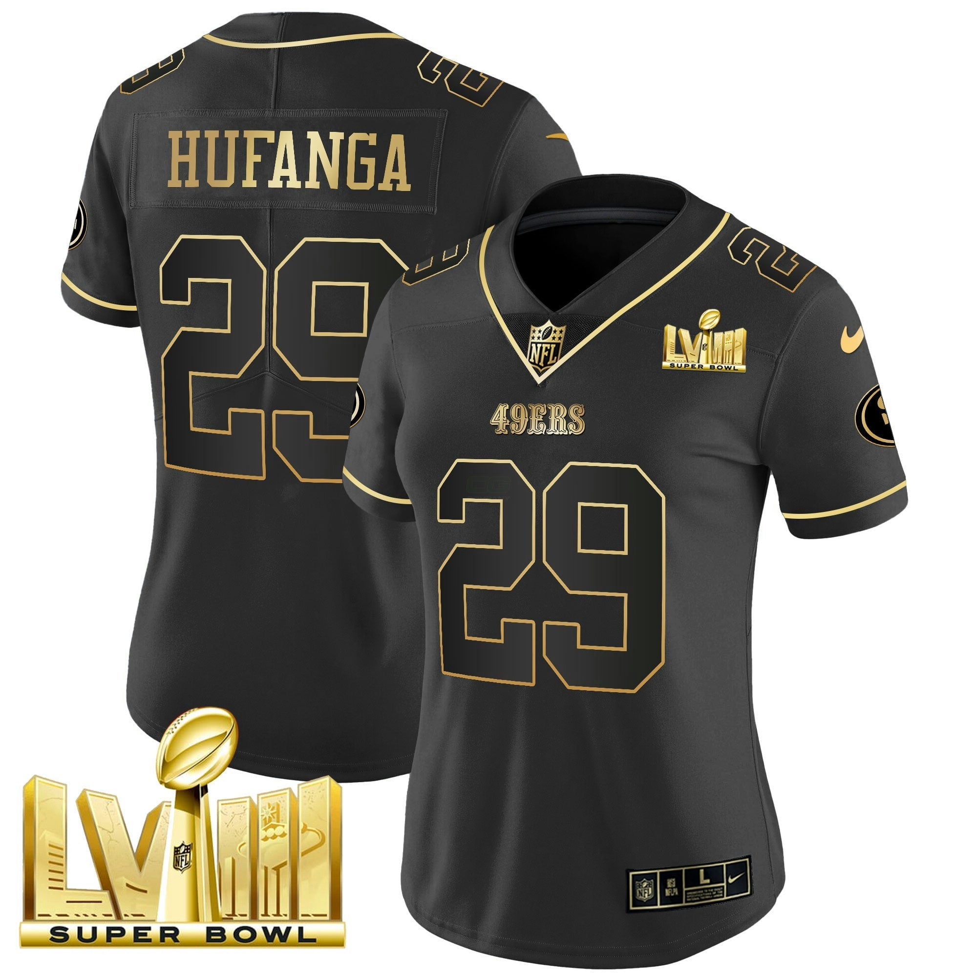 Camisa NFL Women’s Super Bowl LVIII Dourada Patch Vapor Jersey V2