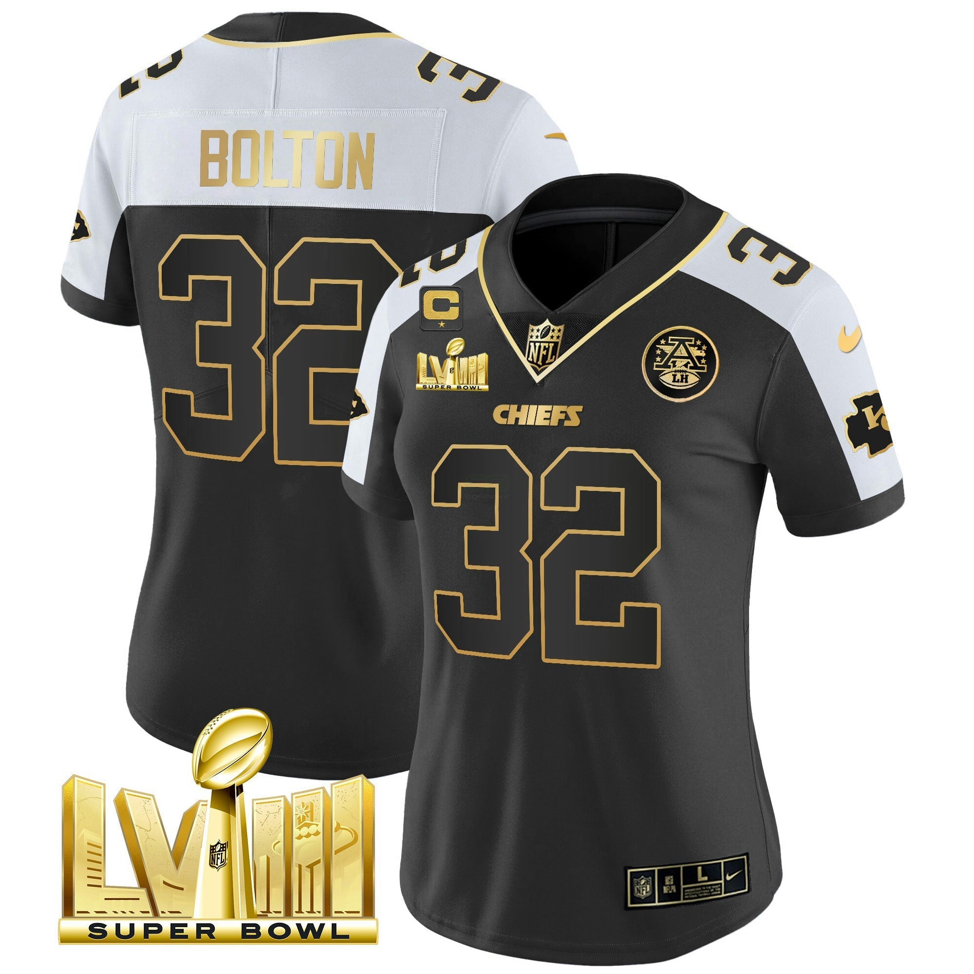 Camisa NFL Women’s Super Bowl LVIII Dourada Patch Vapor Jersey V4