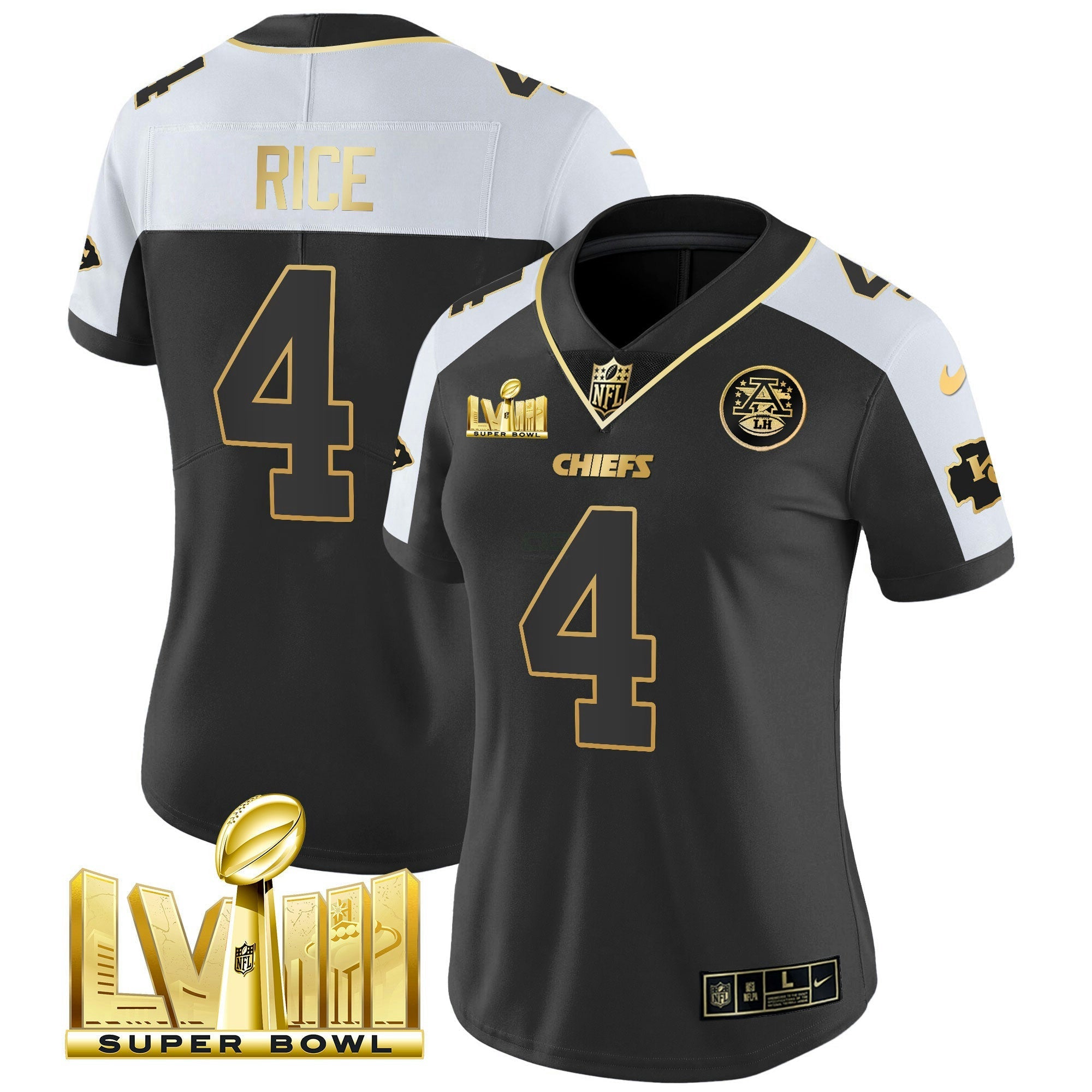 Camisa NFL Women’s Super Bowl LVIII Dourada Patch Vapor Jersey V4