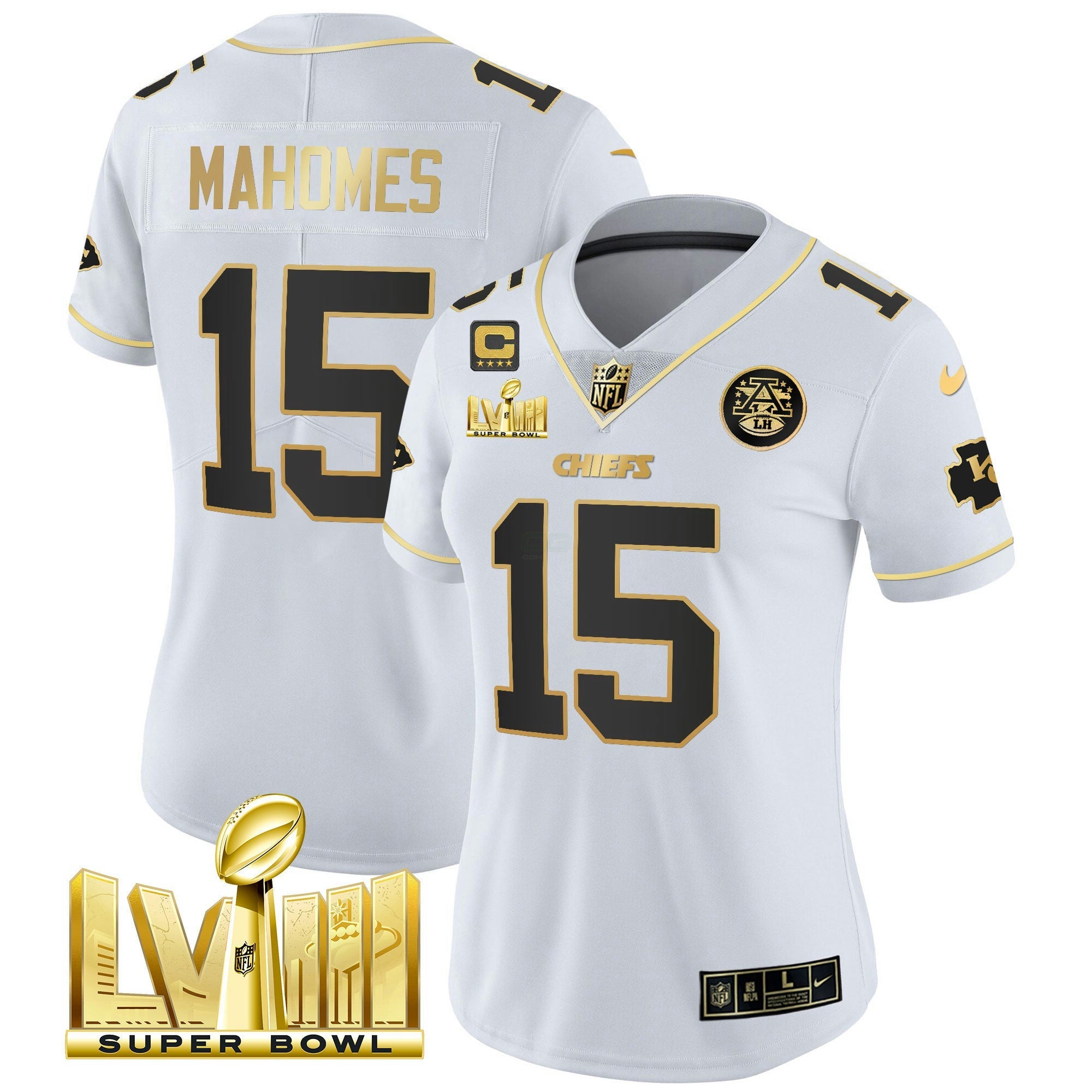 Camisa NFL Women’s Super Bowl LVIII Dourada Patch Vapor Jersey V4