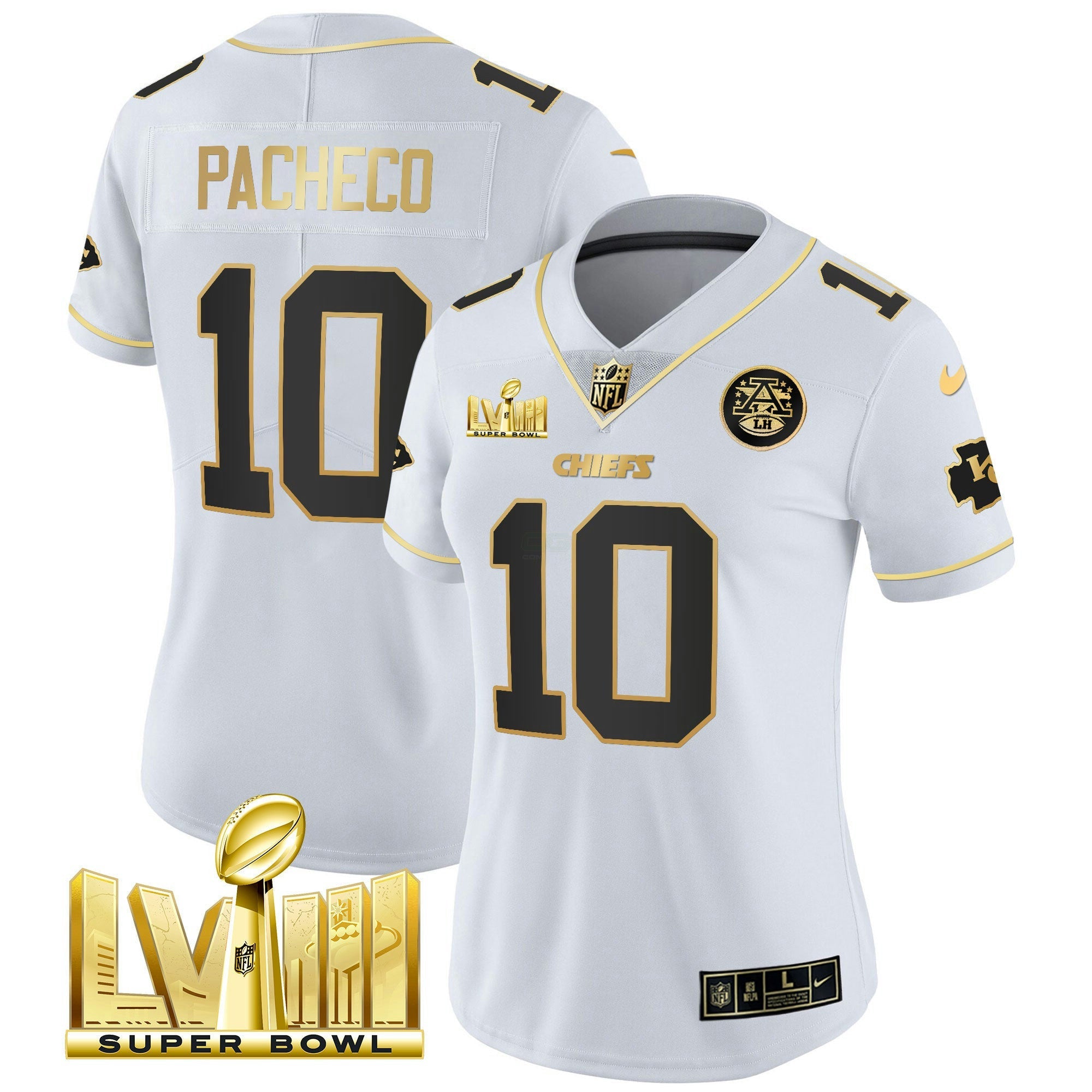 Camisa NFL Women’s Super Bowl LVIII Dourada Patch Vapor Jersey V4