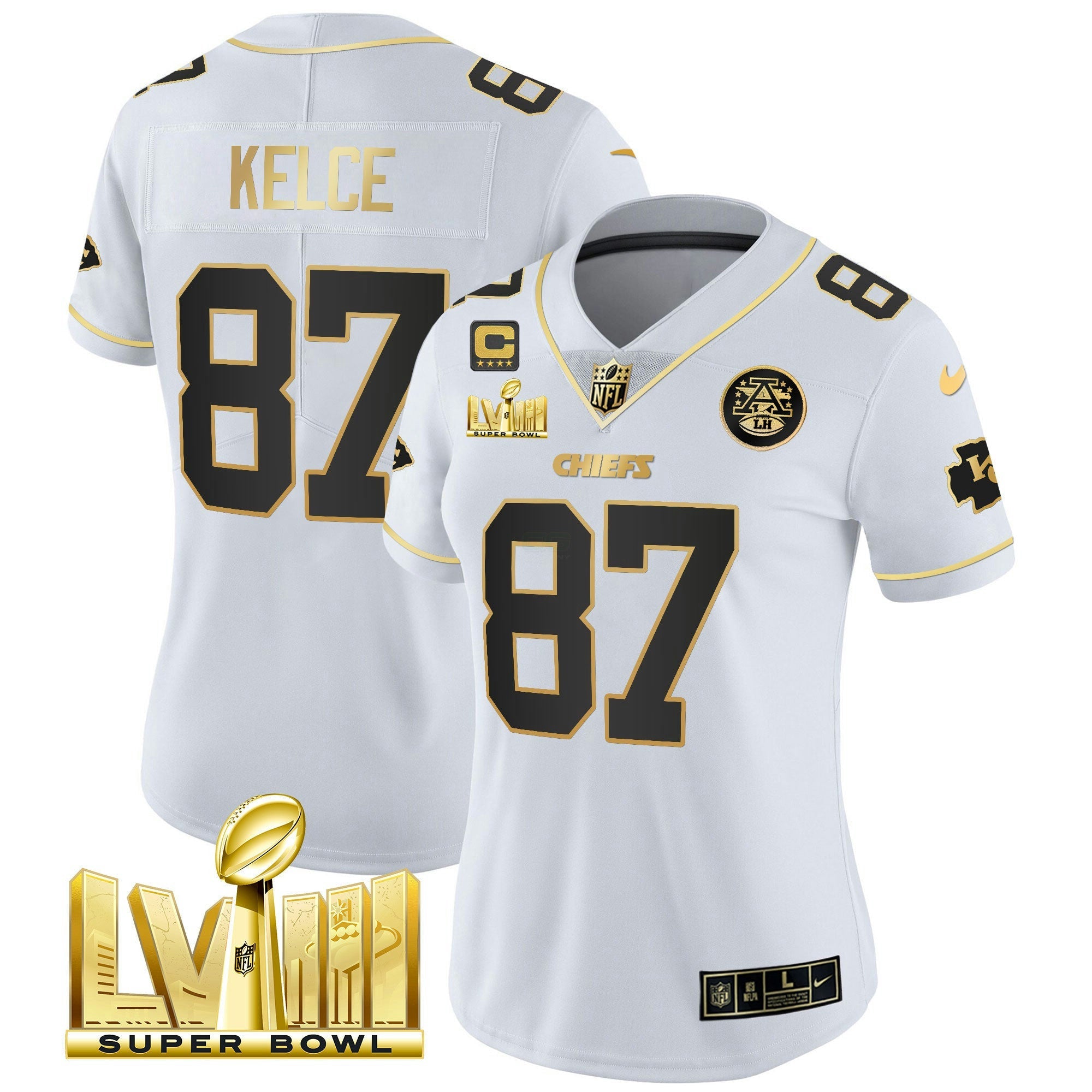 Camisa NFL Women’s Super Bowl LVIII Dourada Patch Vapor Jersey V4