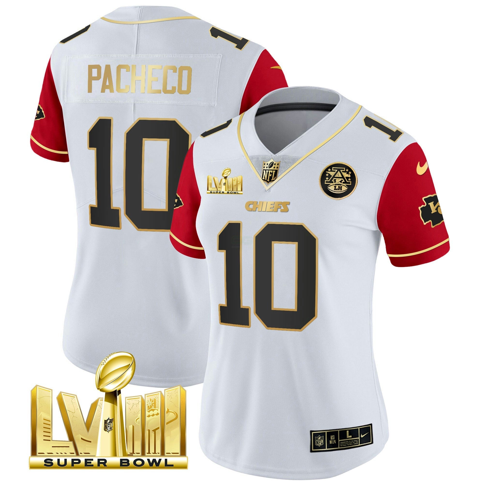 Camisa NFL Women’s Super Bowl LVIII Dourada Patch Vapor Jersey V4