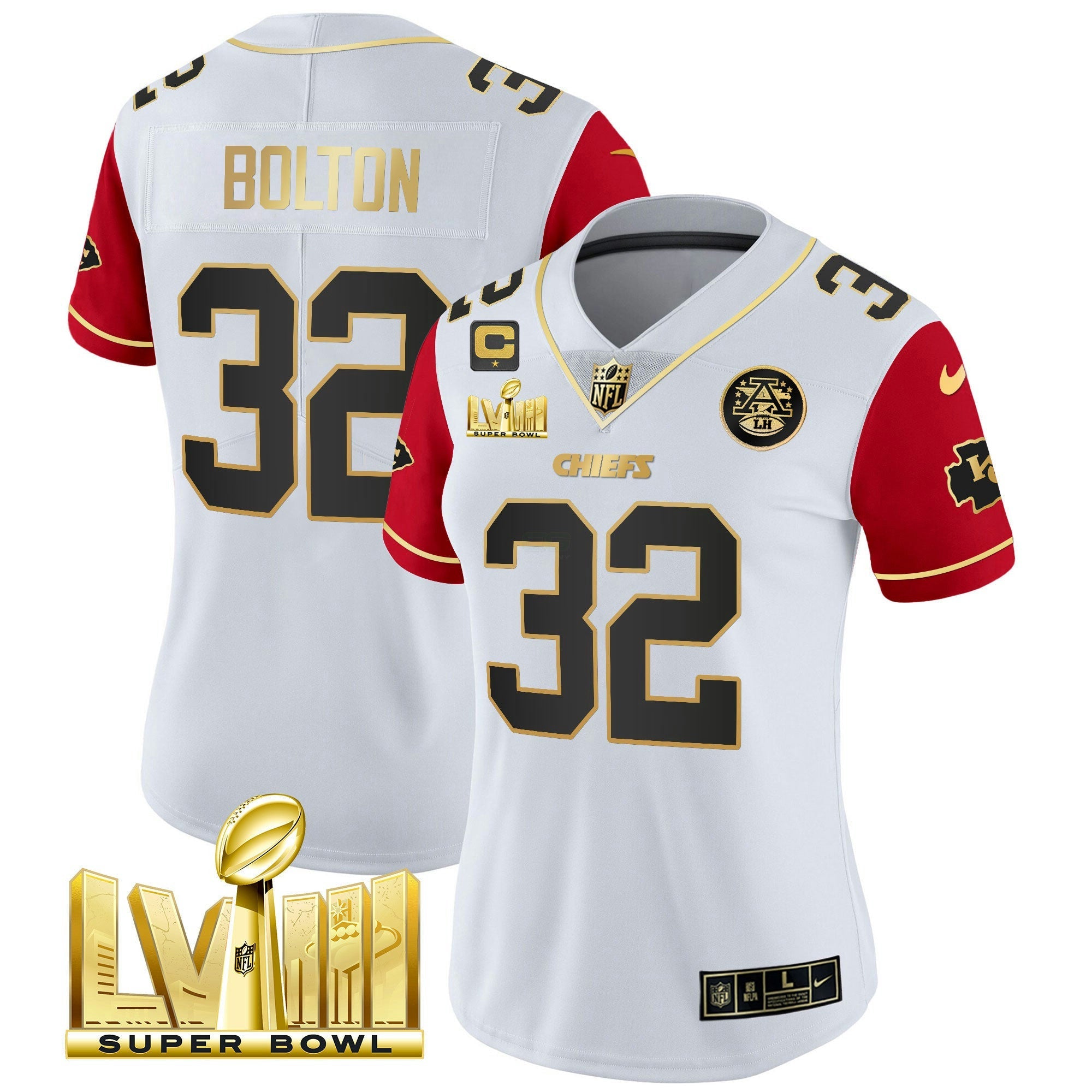 Camisa NFL Women’s Super Bowl LVIII Dourada Patch Vapor Jersey V4