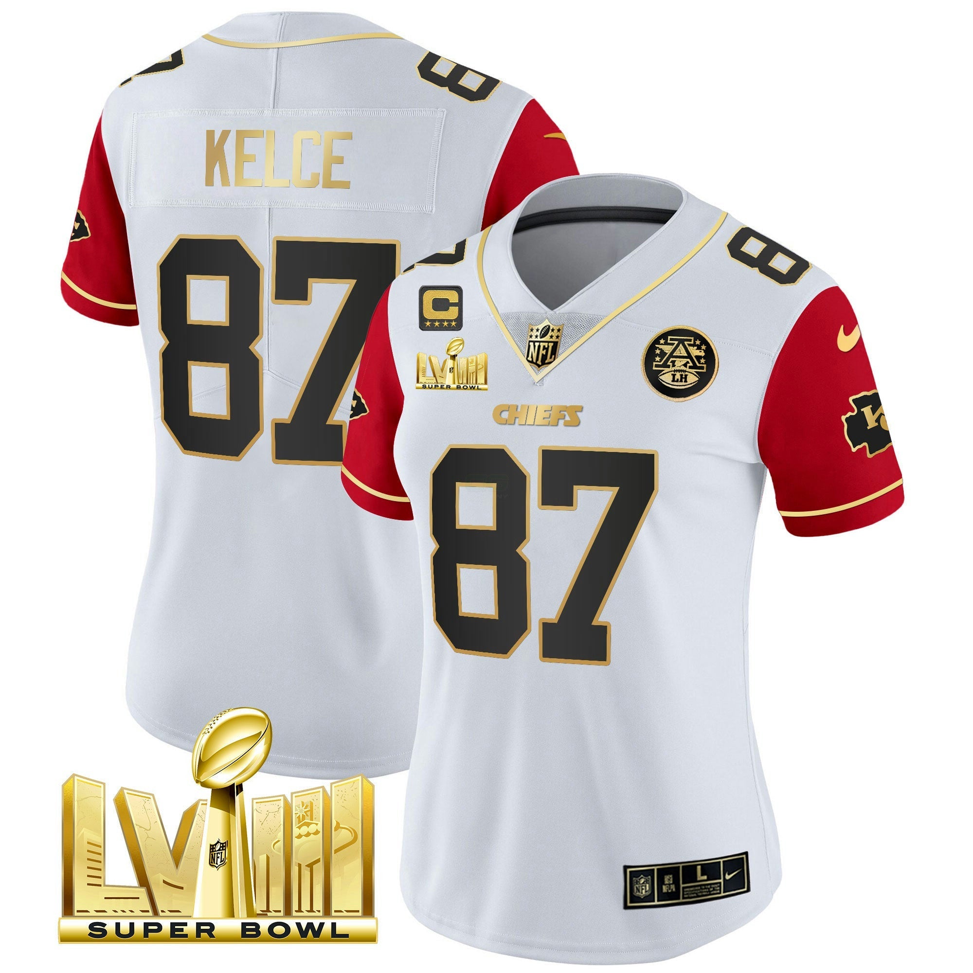 Camisa NFL Women’s Super Bowl LVIII Dourada Patch Vapor Jersey V4