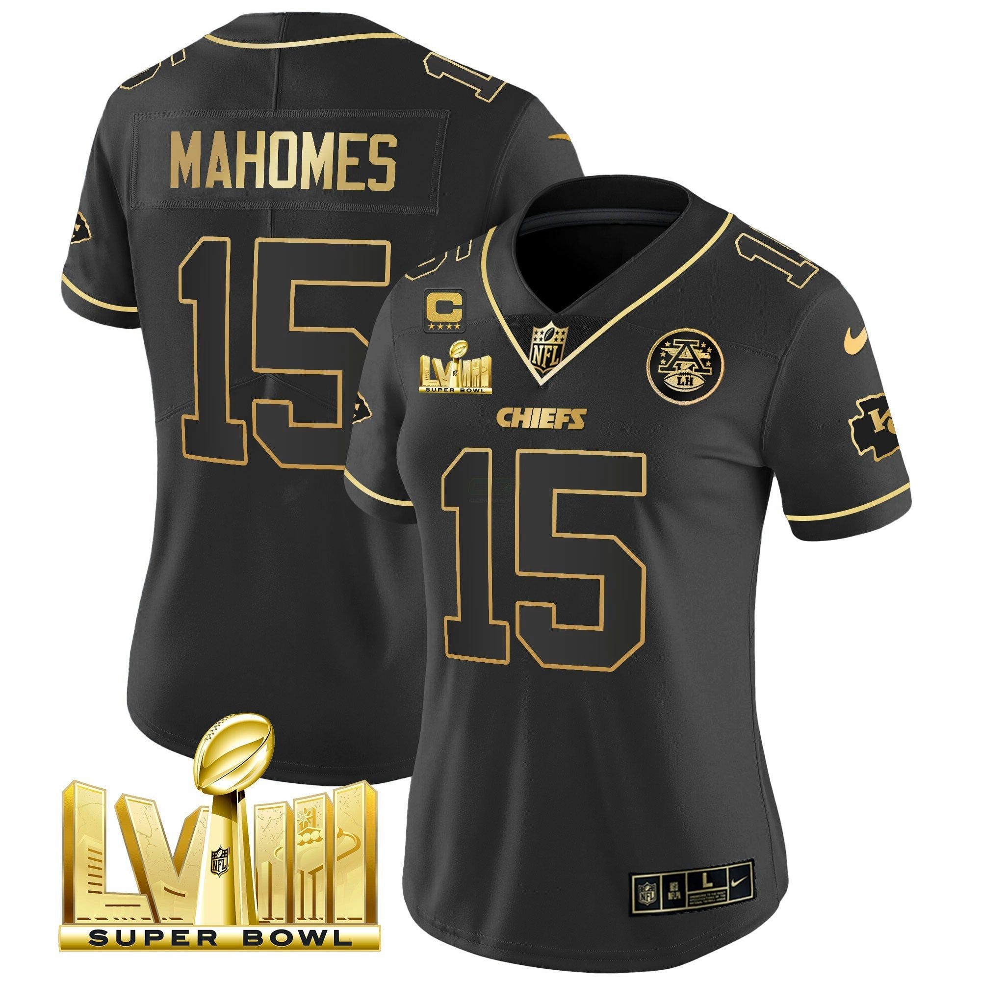 Camisa NFL Women’s Super Bowl LVIII Dourada Patch Vapor Jersey V4