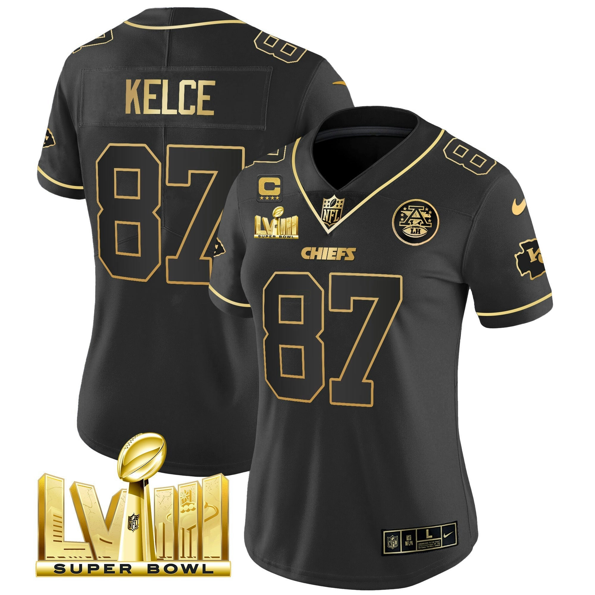 Camisa NFL Women’s Super Bowl LVIII Dourada Patch Vapor Jersey V4