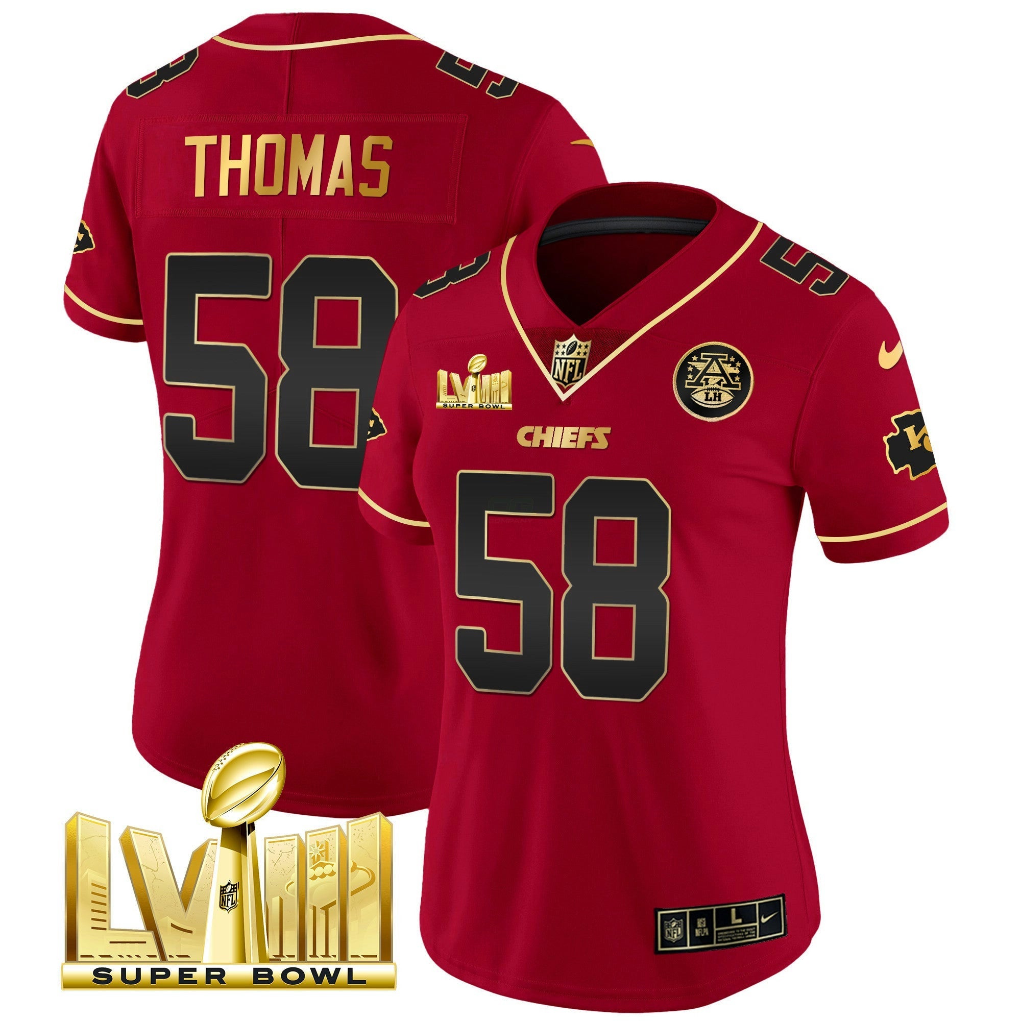 Camisa NFL Women’s Super Bowl LVIII Dourada Patch Vapor Jersey V4