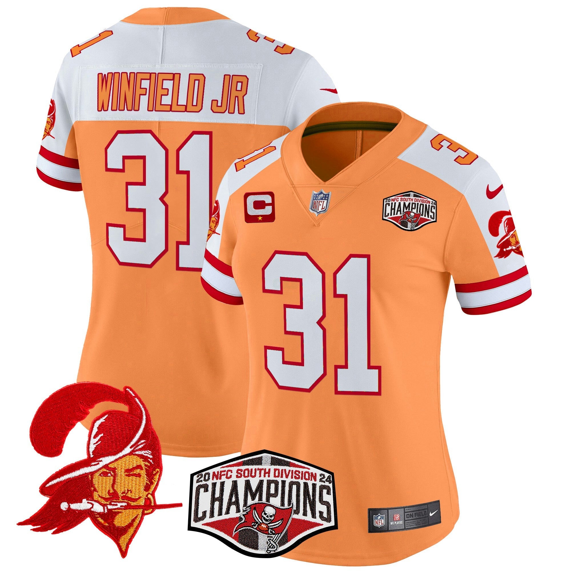 Camisa NFL Women’s Tampa Bay Creamsicle 2024 NFC South Division Champions Patch Vapor Limited Jersey