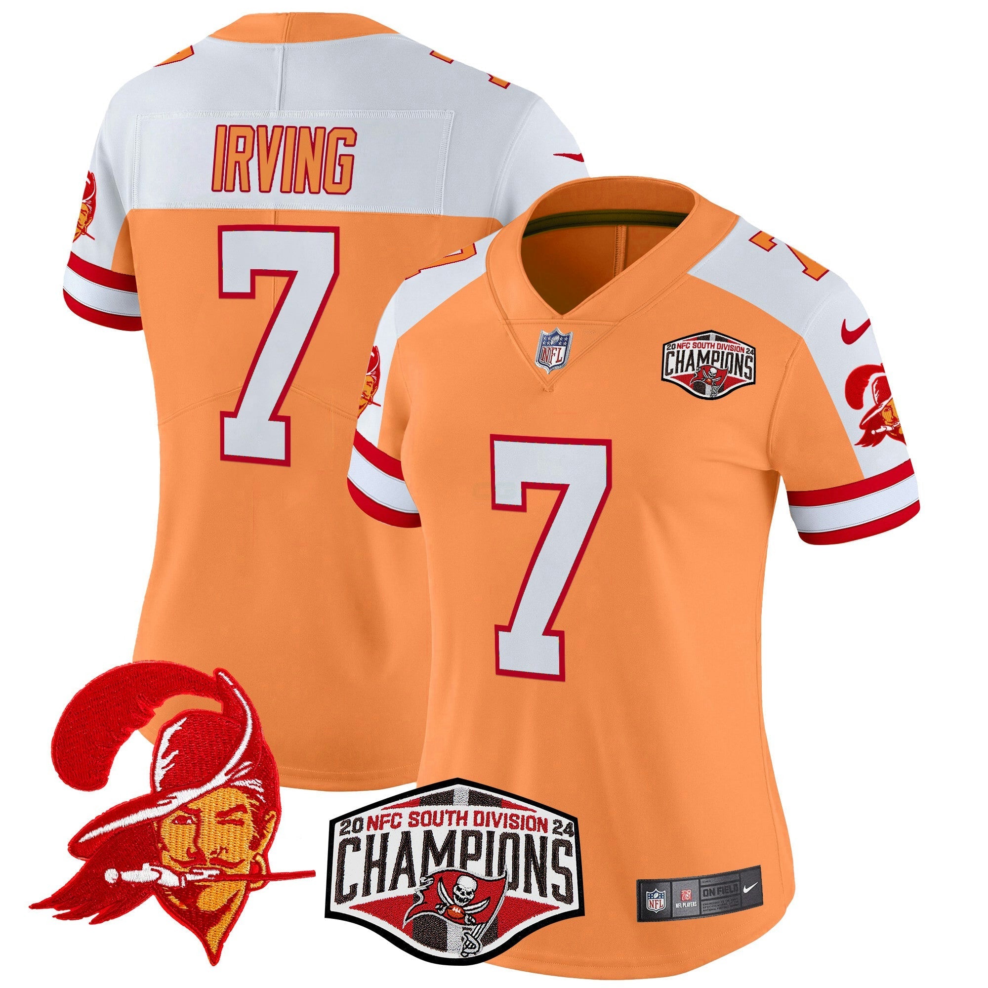 Camisa NFL Women’s Tampa Bay Creamsicle 2024 NFC South Division Champions Patch Vapor Limited Jersey