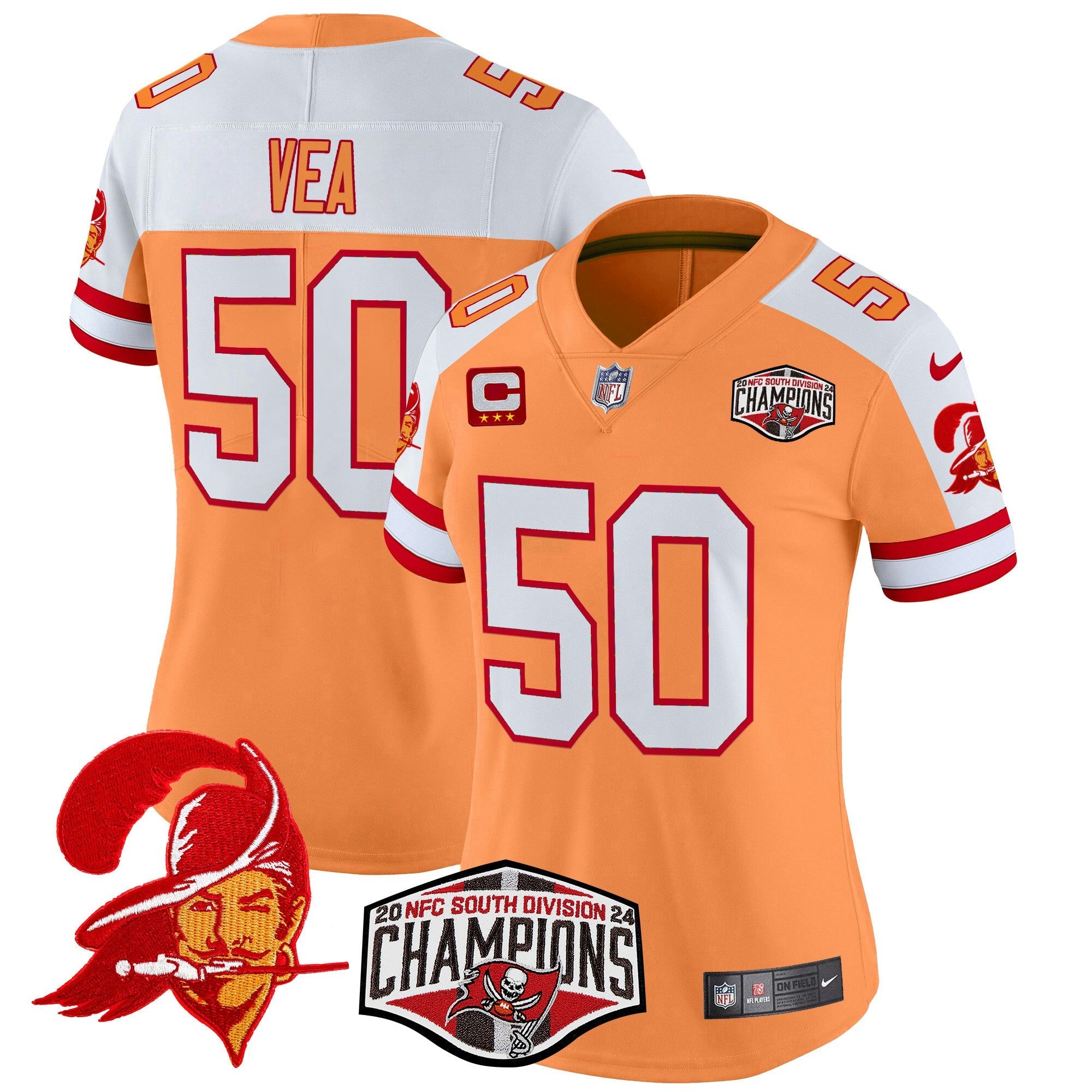 Camisa NFL Women’s Tampa Bay Creamsicle 2024 NFC South Division Champions Patch Vapor Limited Jersey