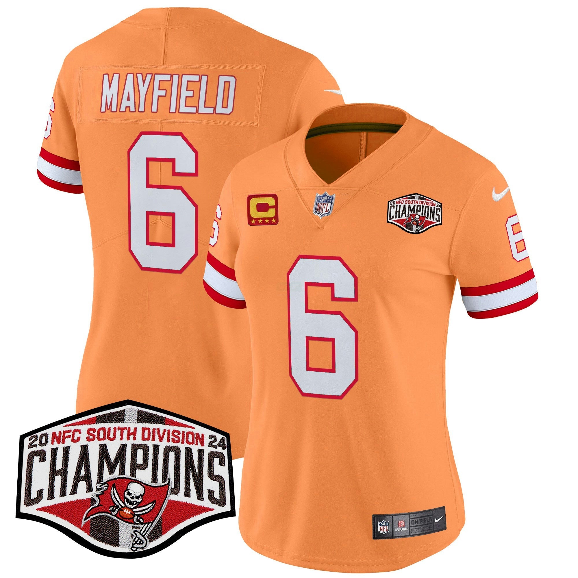 Camisa NFL Women’s Tampa Bay Creamsicle 2024 NFC South Division Champions Patch Vapor Limited Jersey