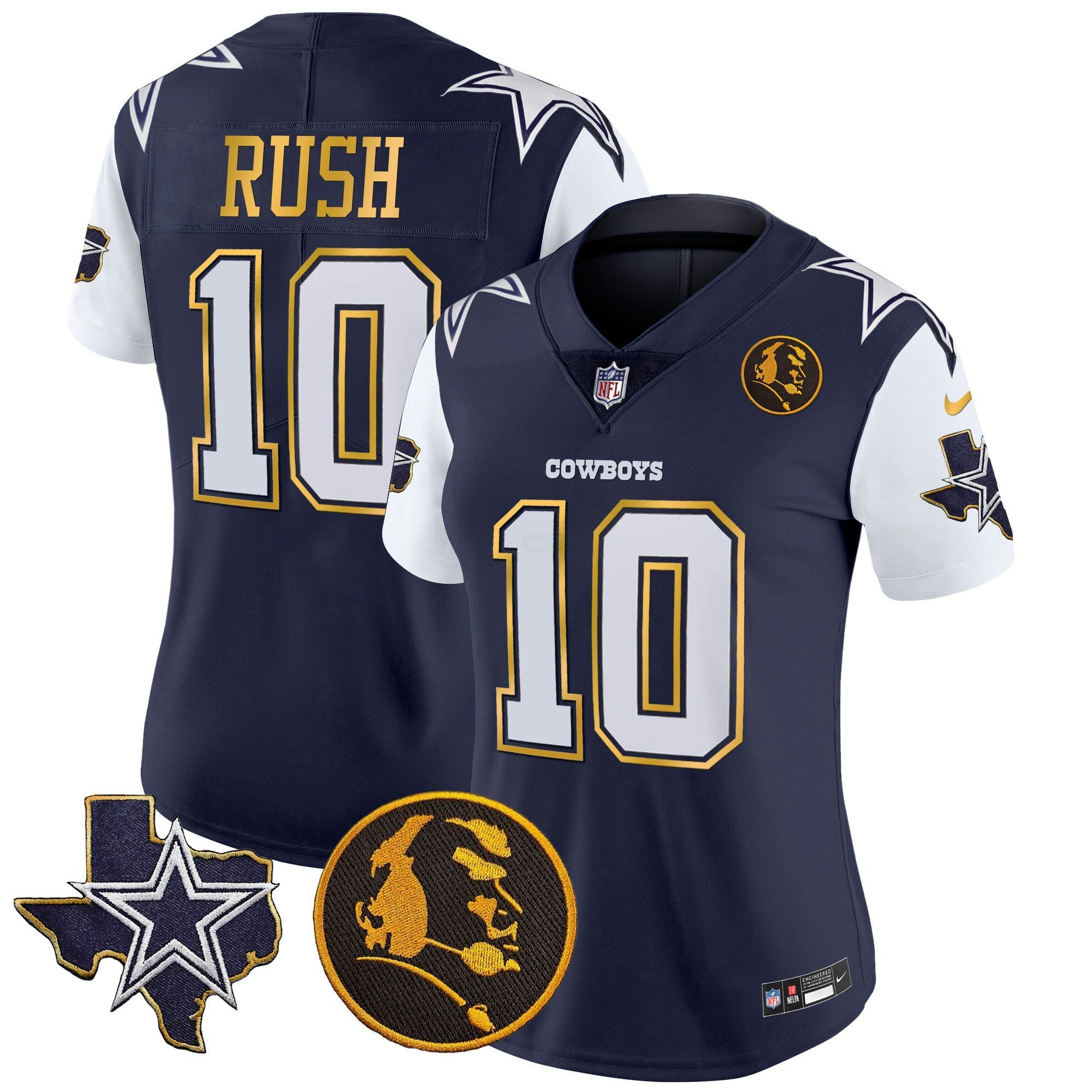 Camisa NFL Women’s Texas & John Madden Patch Dourada Trim Vapor Jersey