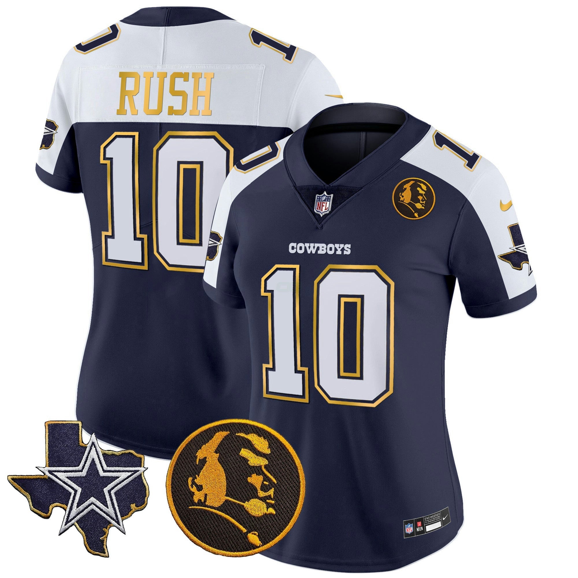 Camisa NFL Women’s Texas & John Madden Patch Dourada Trim Vapor Jersey