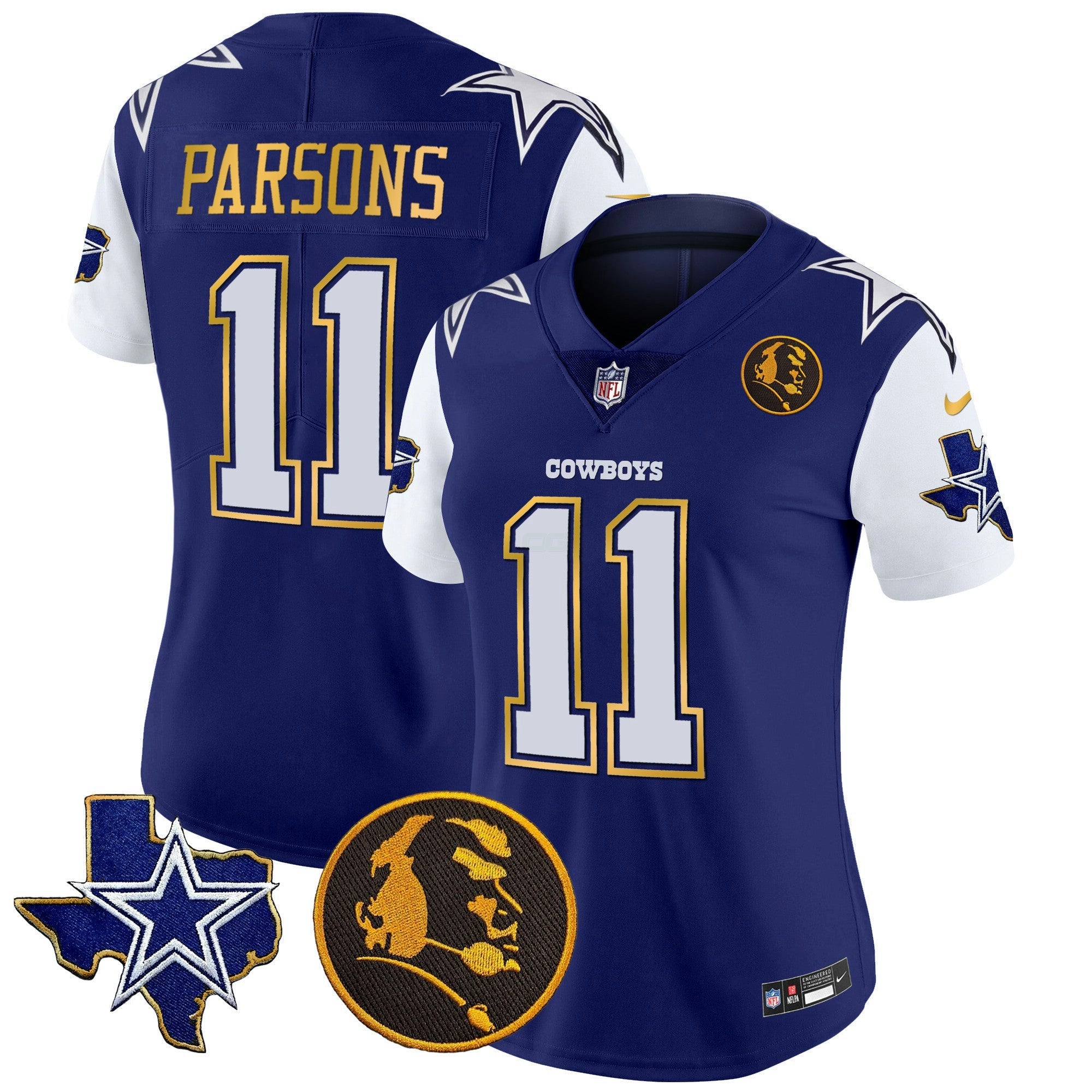 Camisa NFL Women’s Texas & John Madden Patch Dourada Trim Vapor Jersey