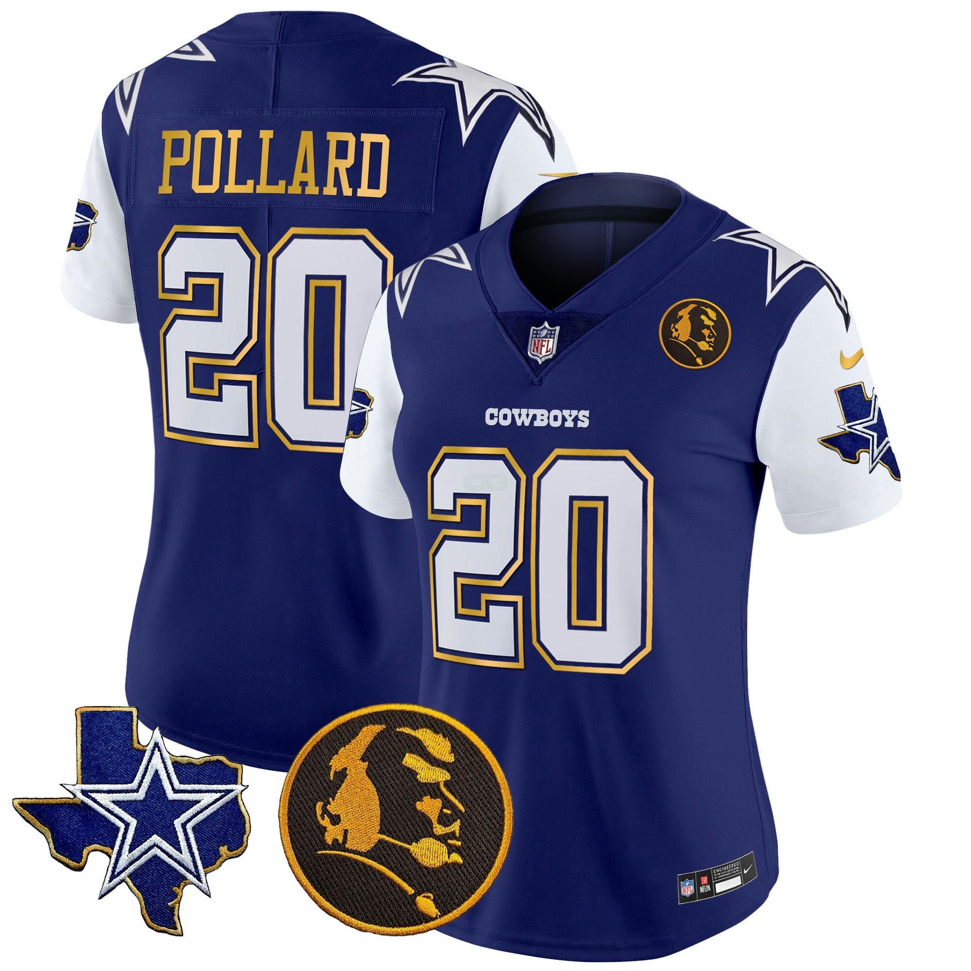 Camisa NFL Women’s Texas & John Madden Patch Dourada Trim Vapor Jersey
