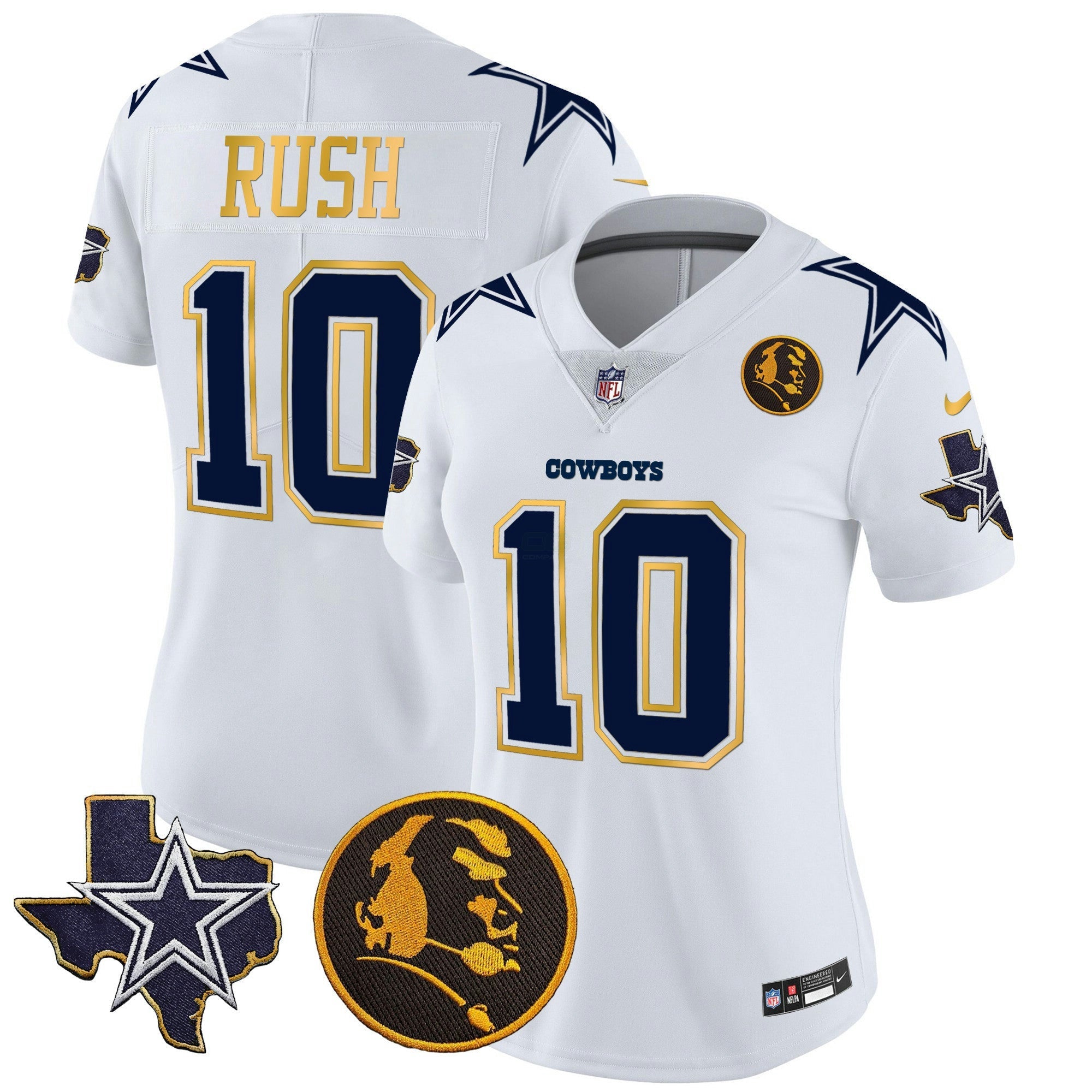 Camisa NFL Women’s Texas & John Madden Patch Dourada Trim Vapor Jersey