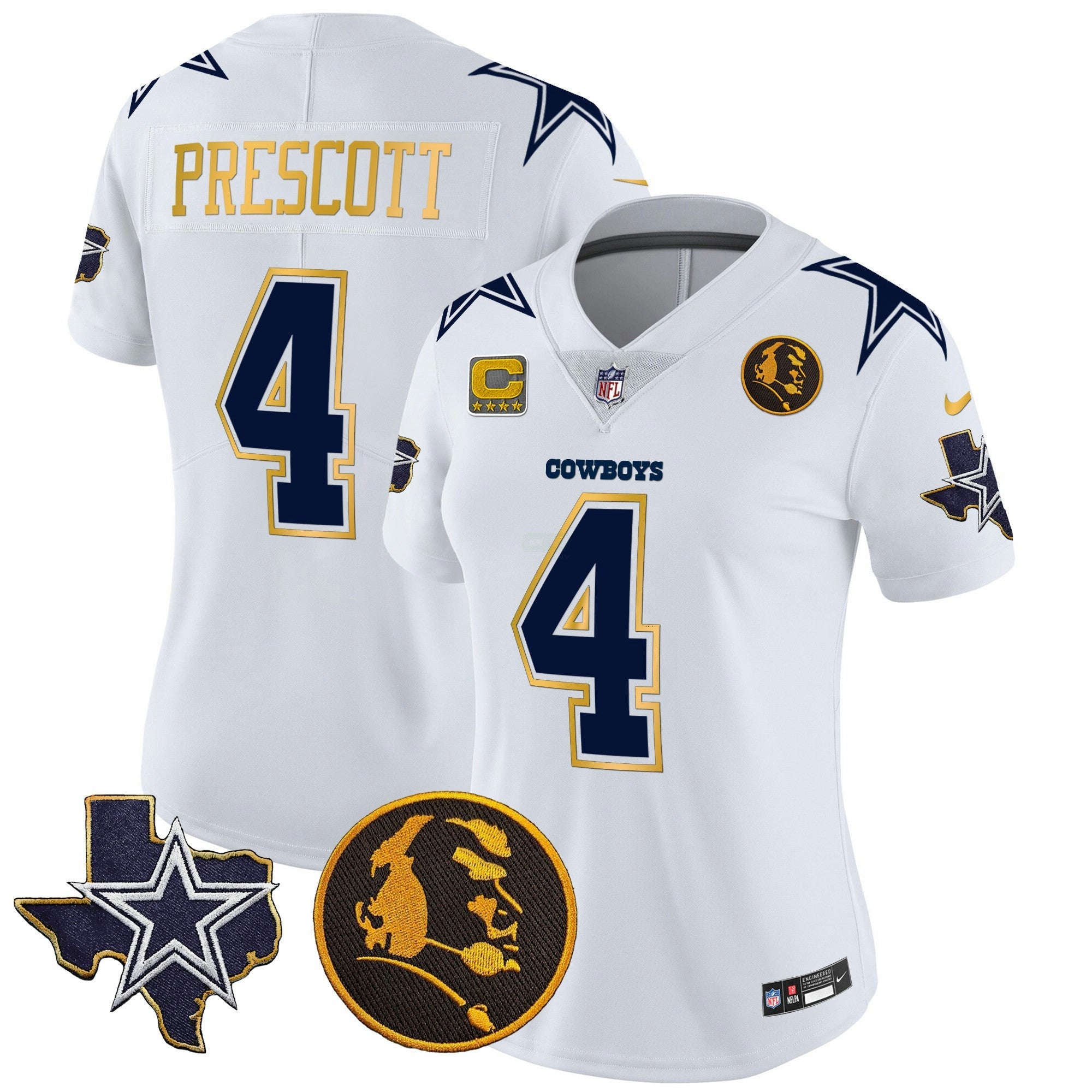 Camisa NFL Women’s Texas & John Madden Patch Dourada Trim Vapor Jersey