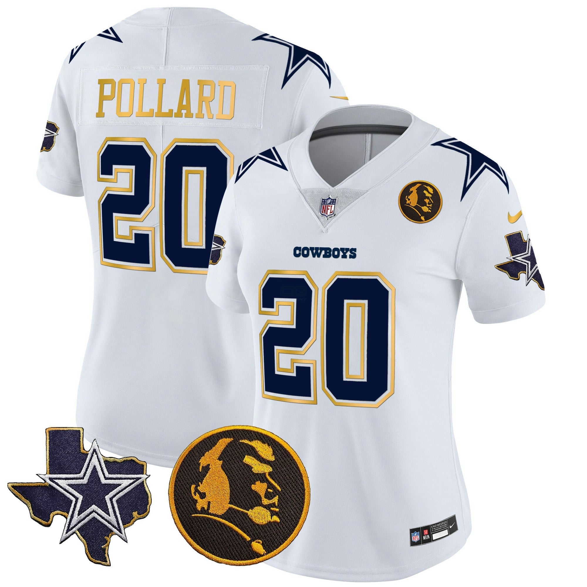 Camisa NFL Women’s Texas & John Madden Patch Dourada Trim Vapor Jersey