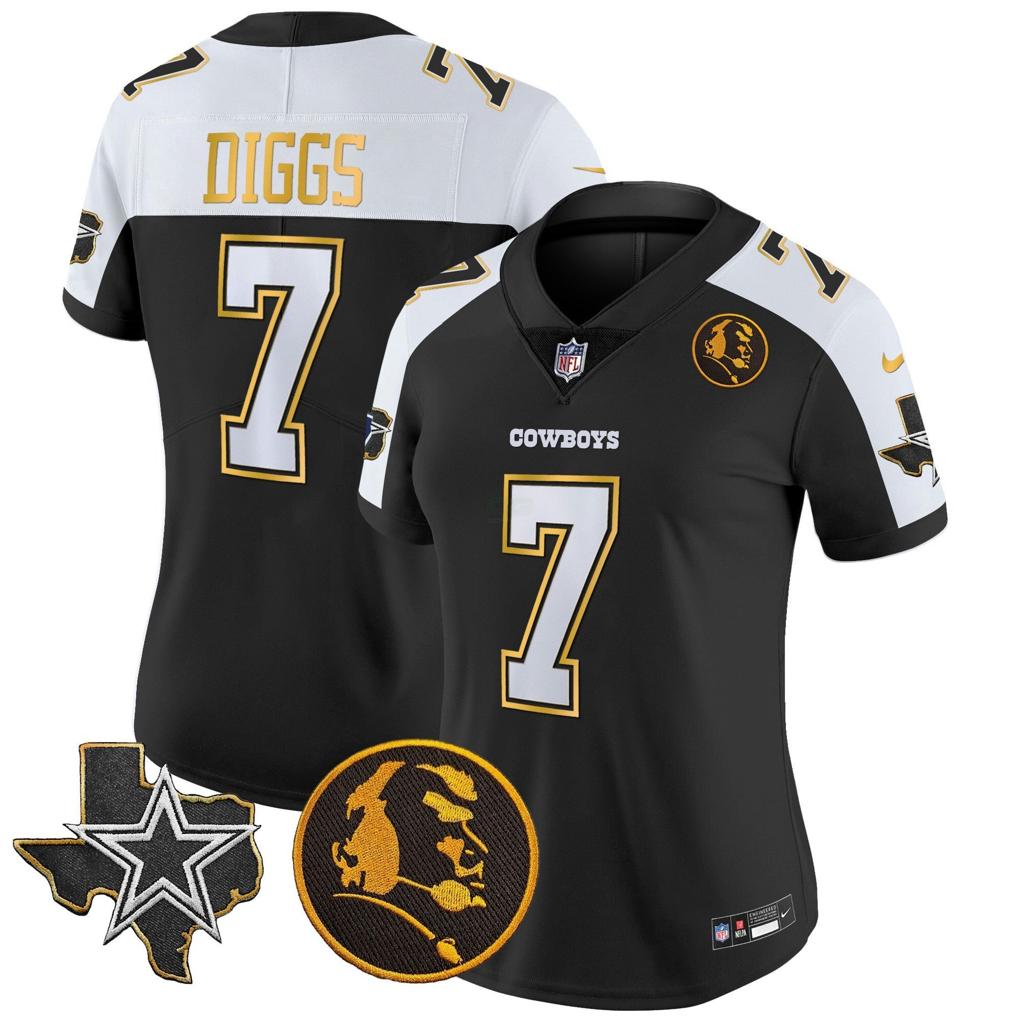Camisa NFL Women’s Texas & John Madden Patch Dourada Trim Vapor Jersey
