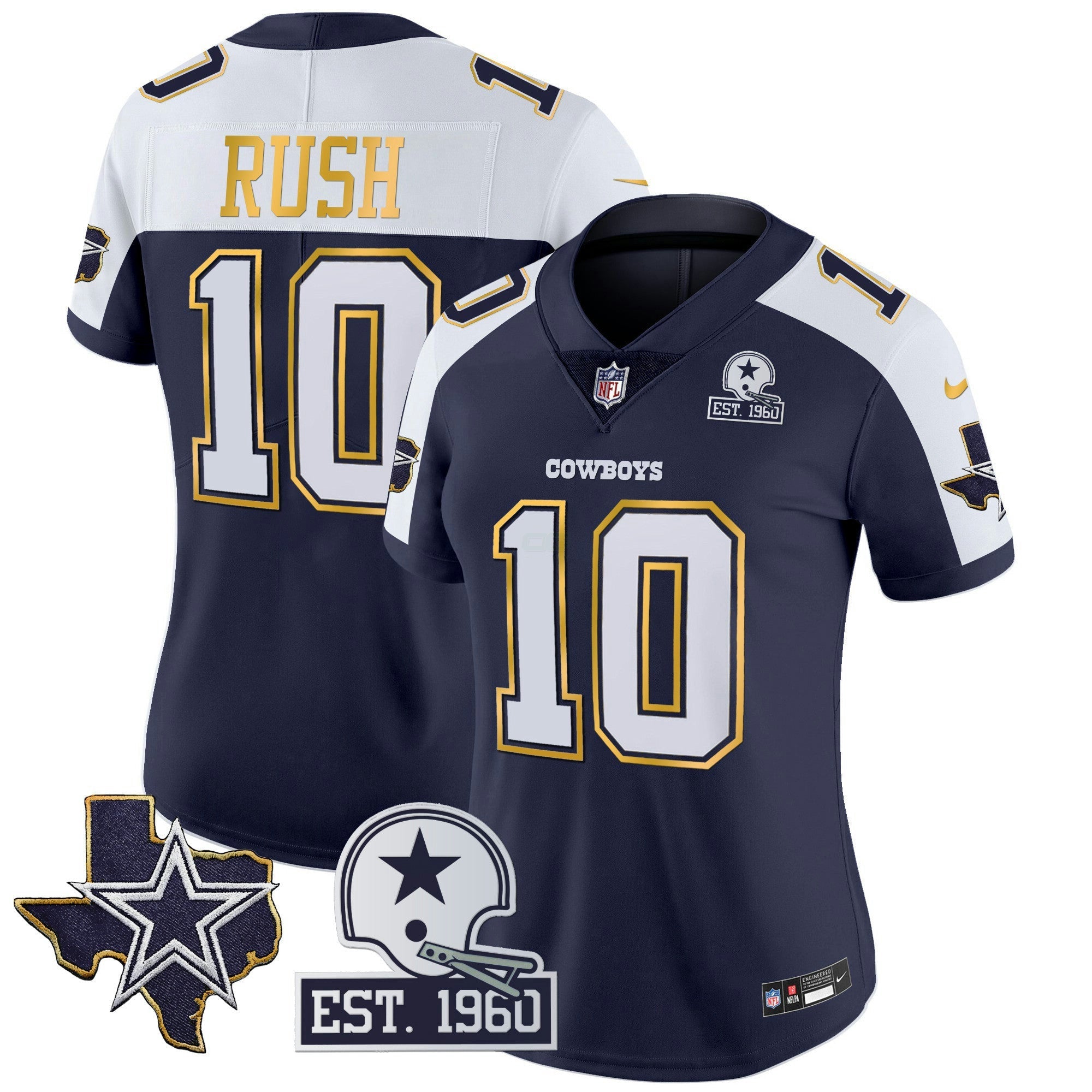 Camisa NFL Women’s Texas Patch Dourada Trim Vapor Jersey