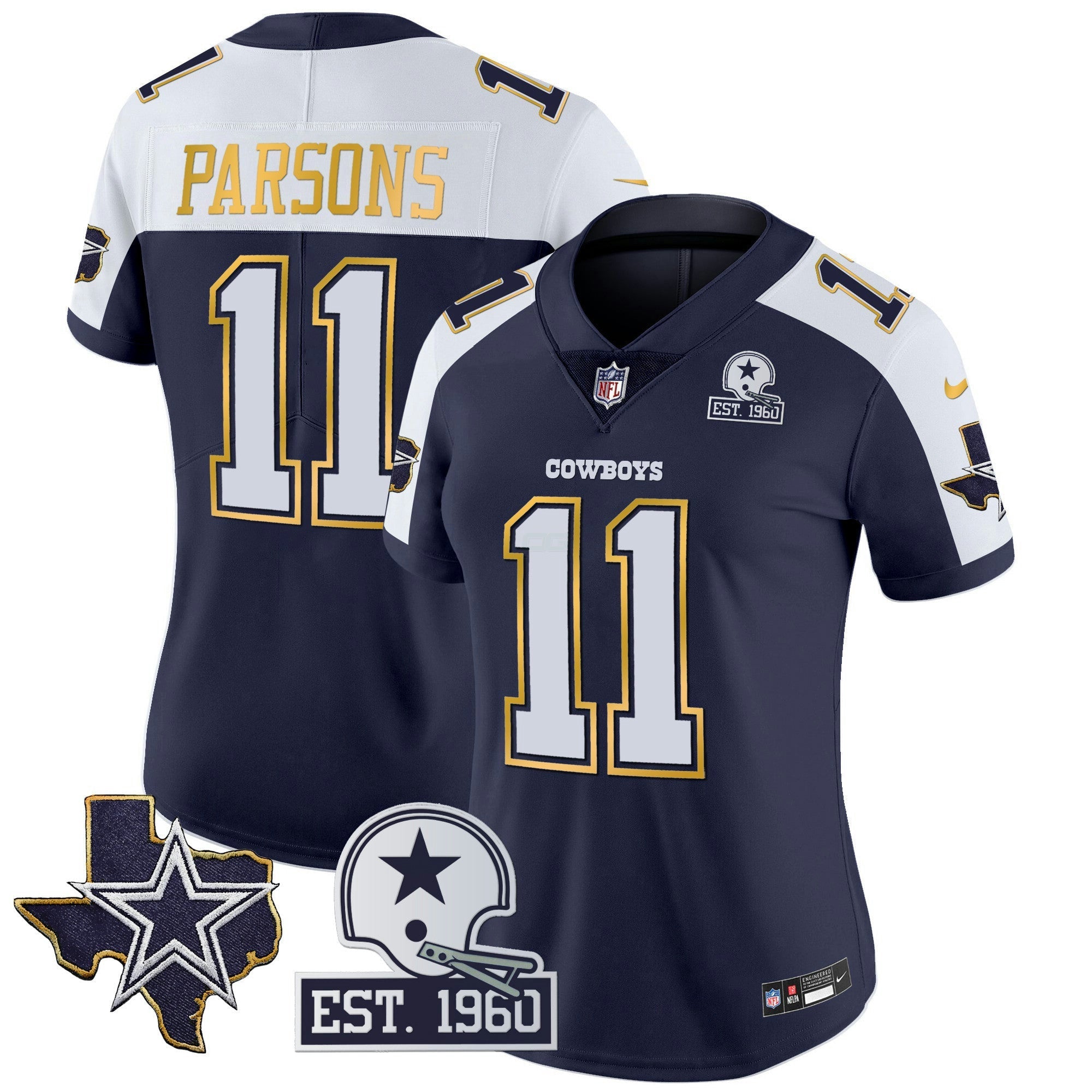Camisa NFL Women’s Texas Patch Dourada Trim Vapor Jersey