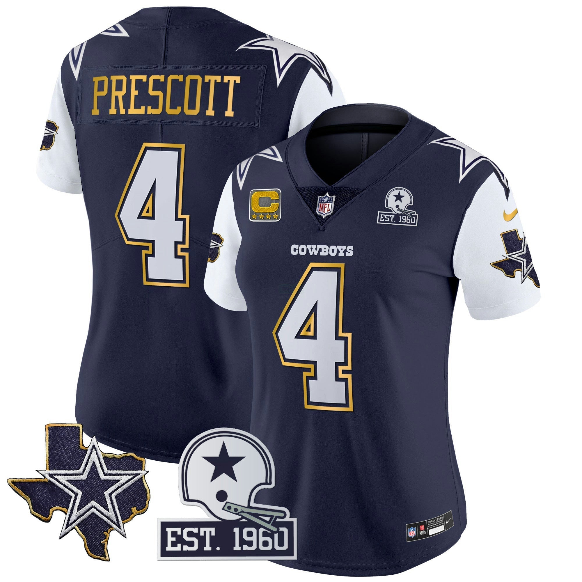 Camisa NFL Women’s Texas Patch Dourada Trim Vapor Jersey