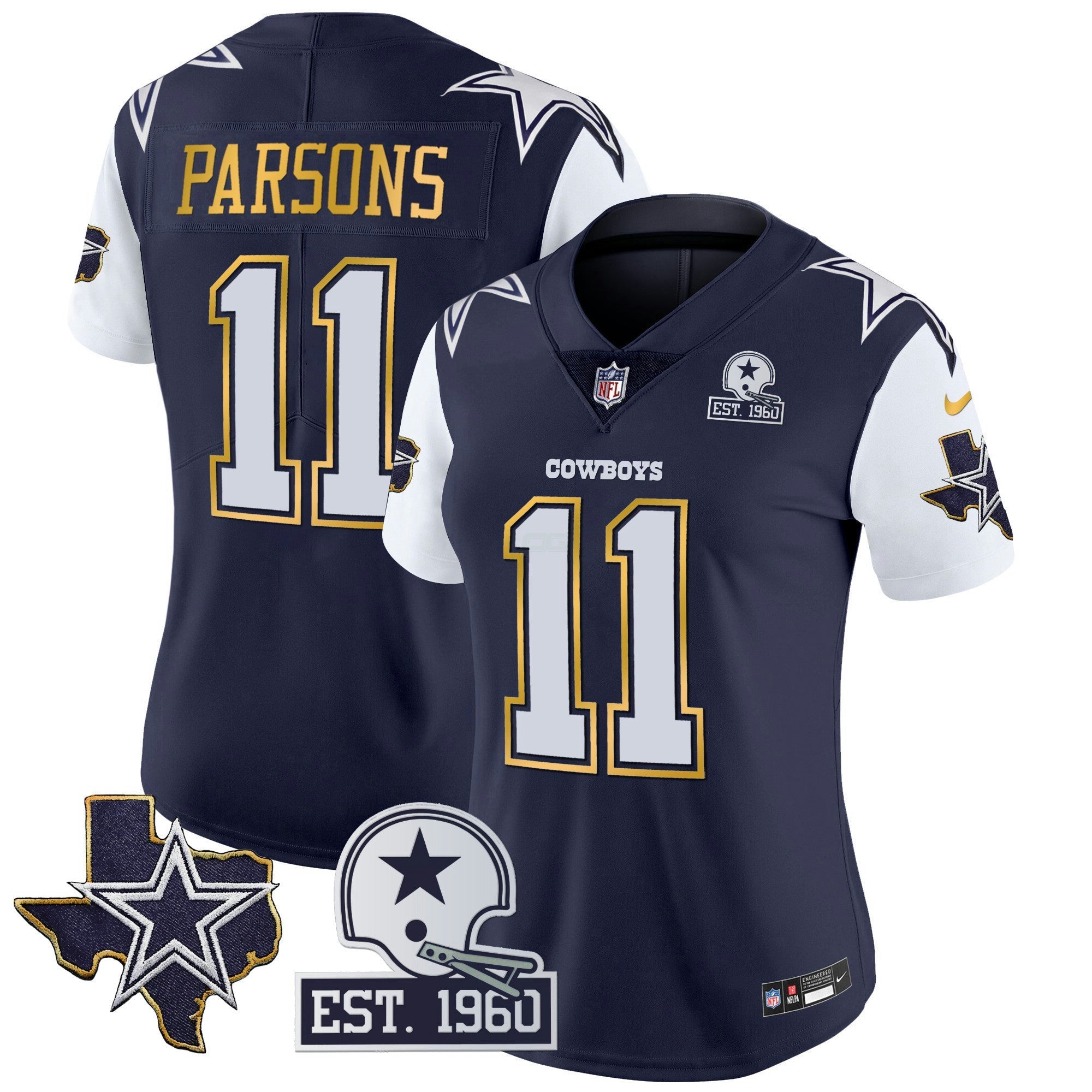 Camisa NFL Women’s Texas Patch Dourada Trim Vapor Jersey