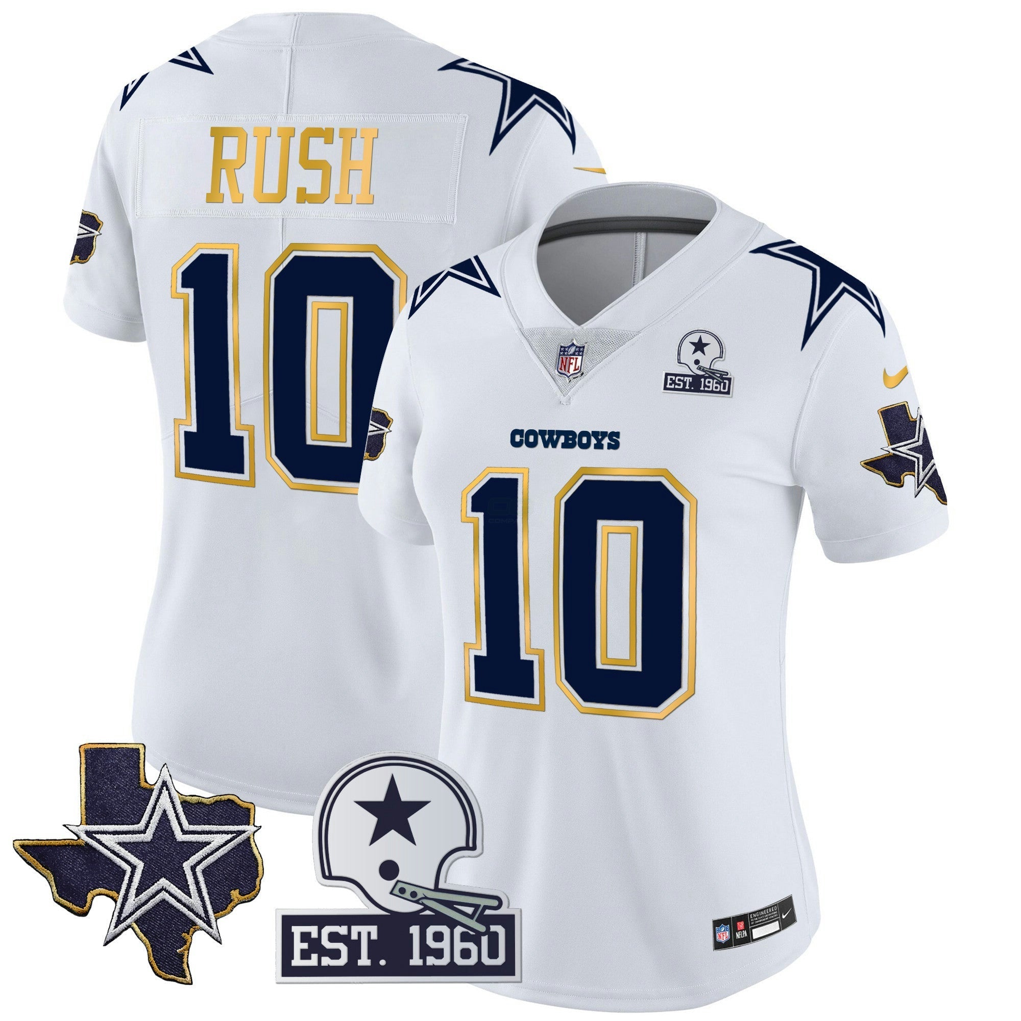 Camisa NFL Women’s Texas Patch Dourada Trim Vapor Jersey