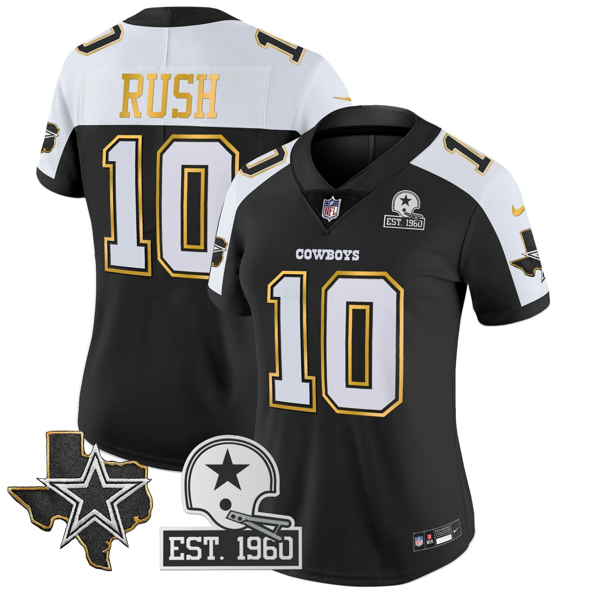 Camisa NFL Women’s Texas Patch Dourada Trim Vapor Jersey