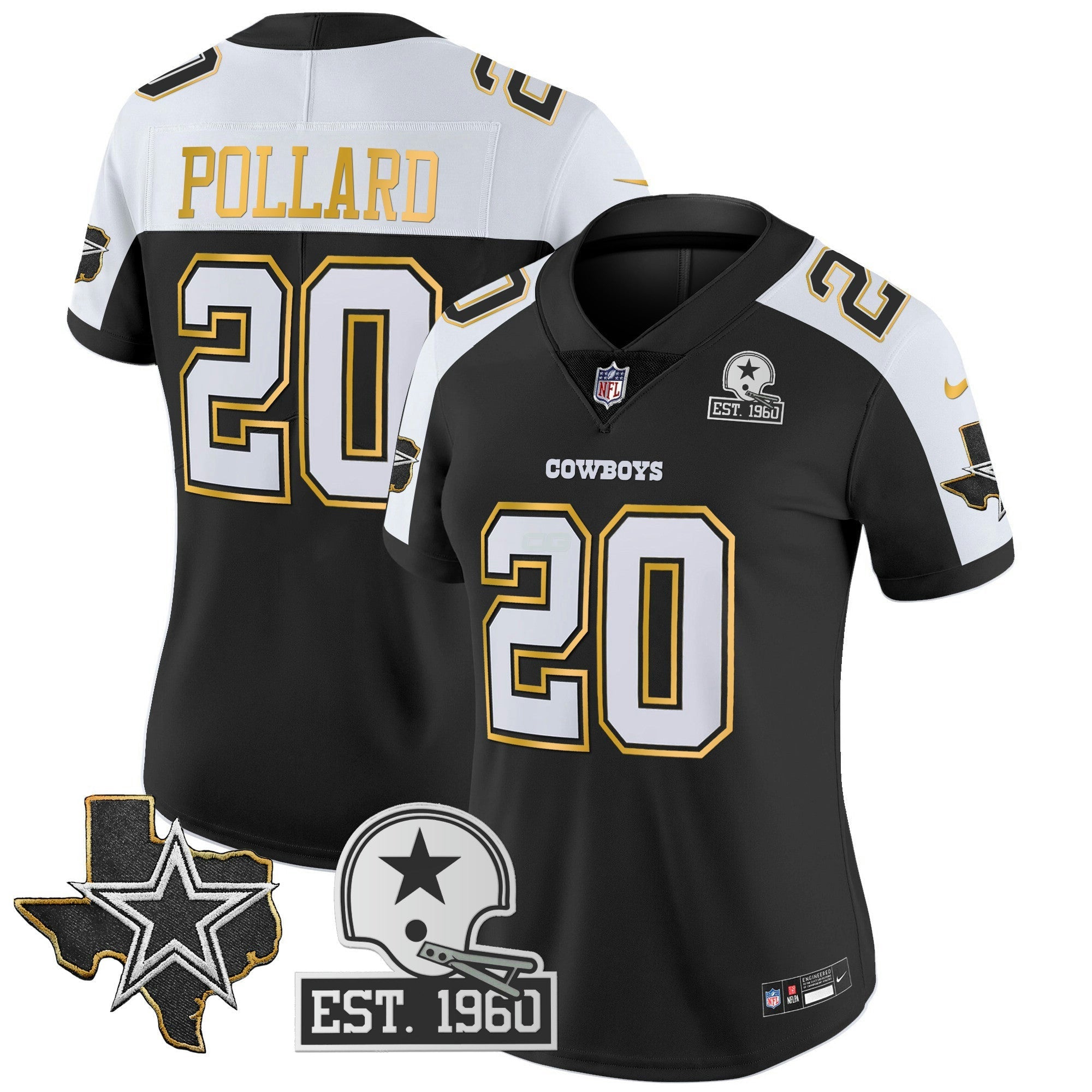 Camisa NFL Women’s Texas Patch Dourada Trim Vapor Jersey