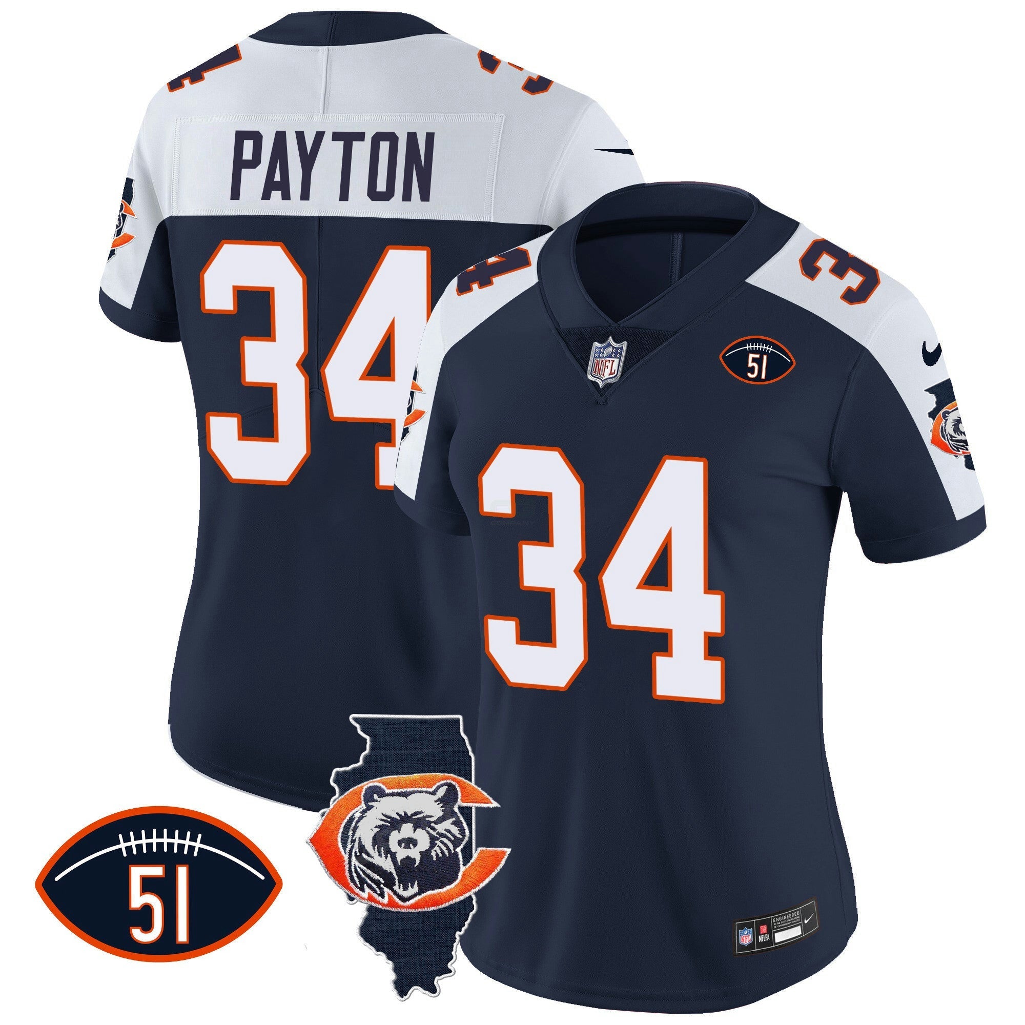 Camisa NFL Women’s Throwback Illinois Patch Vapor Jersey