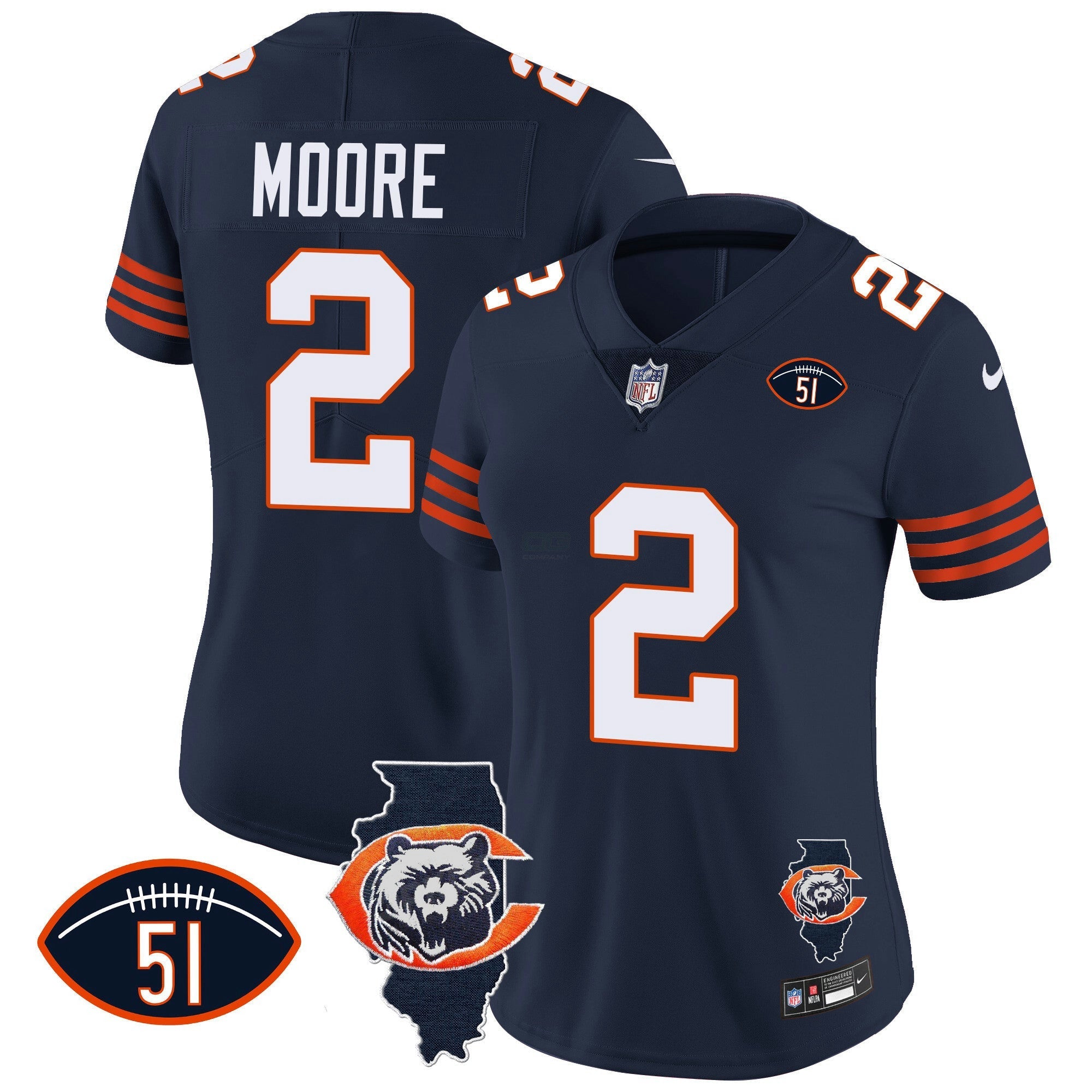 Camisa NFL Women’s Throwback Illinois Patch Vapor Jersey