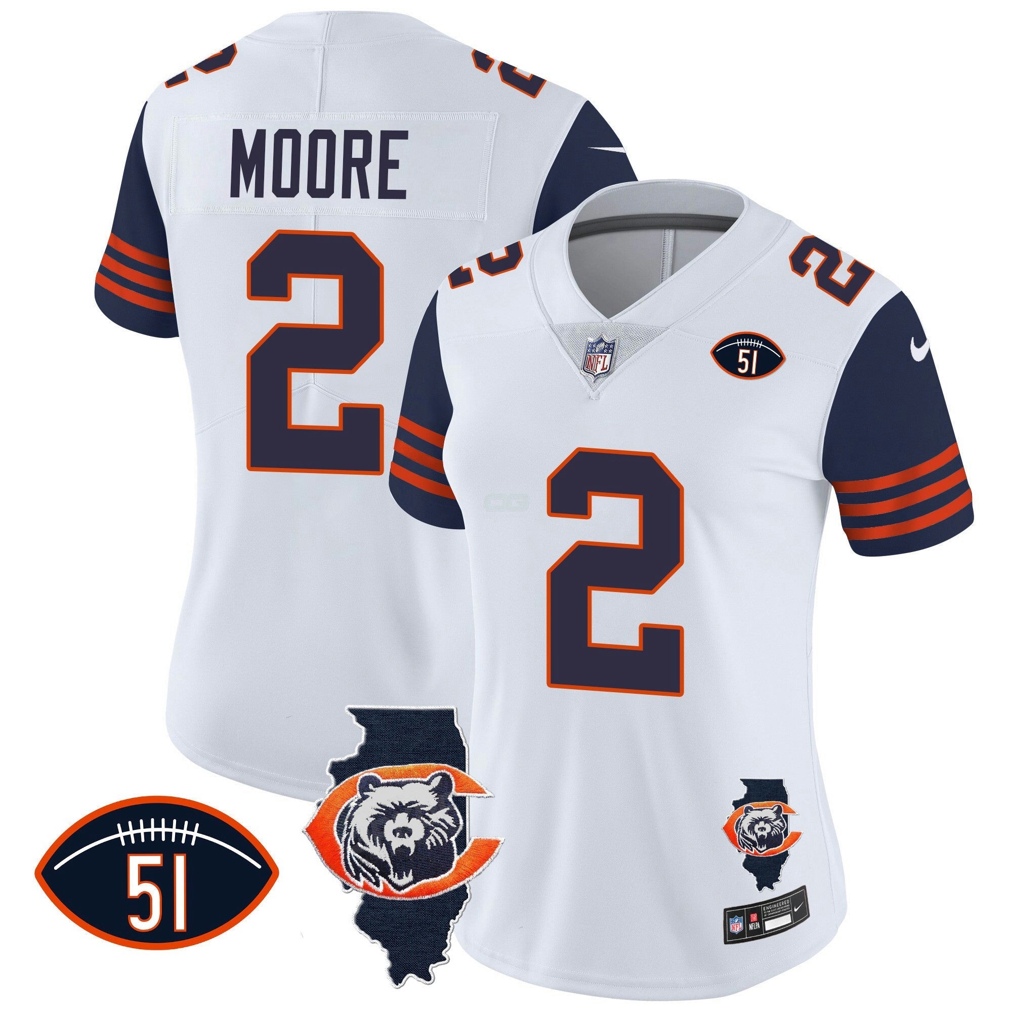 Camisa NFL Women’s Throwback Illinois Patch Vapor Jersey