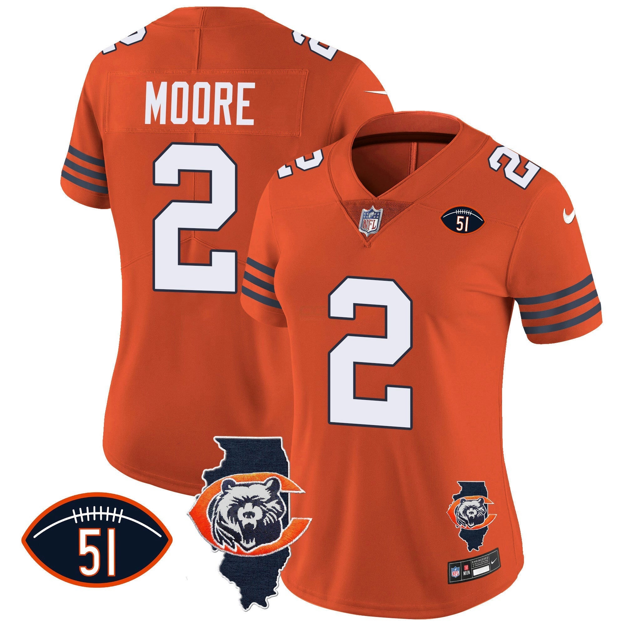Camisa NFL Women’s Throwback Illinois Patch Vapor Jersey